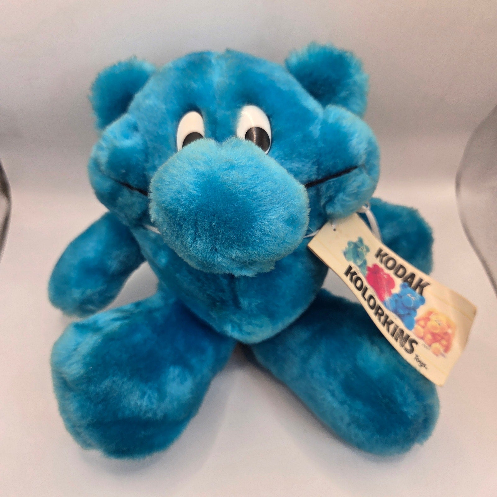 Vintage 1989 Kodak Kolorkins Click Blue Plush Toy 10” Stuffed Animal Korea