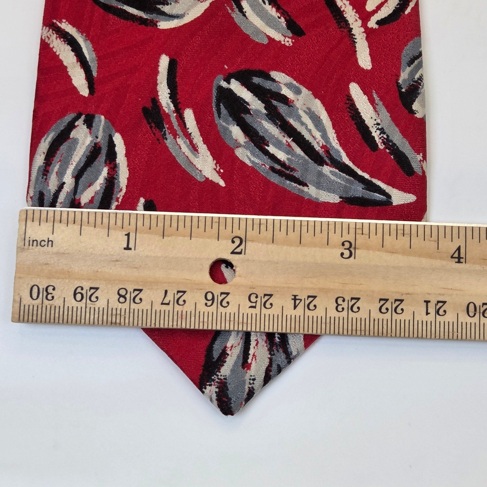 Pierre Balmain Paris Italian Silk Tie Red Abstract Wide Designer Necktie Vintage