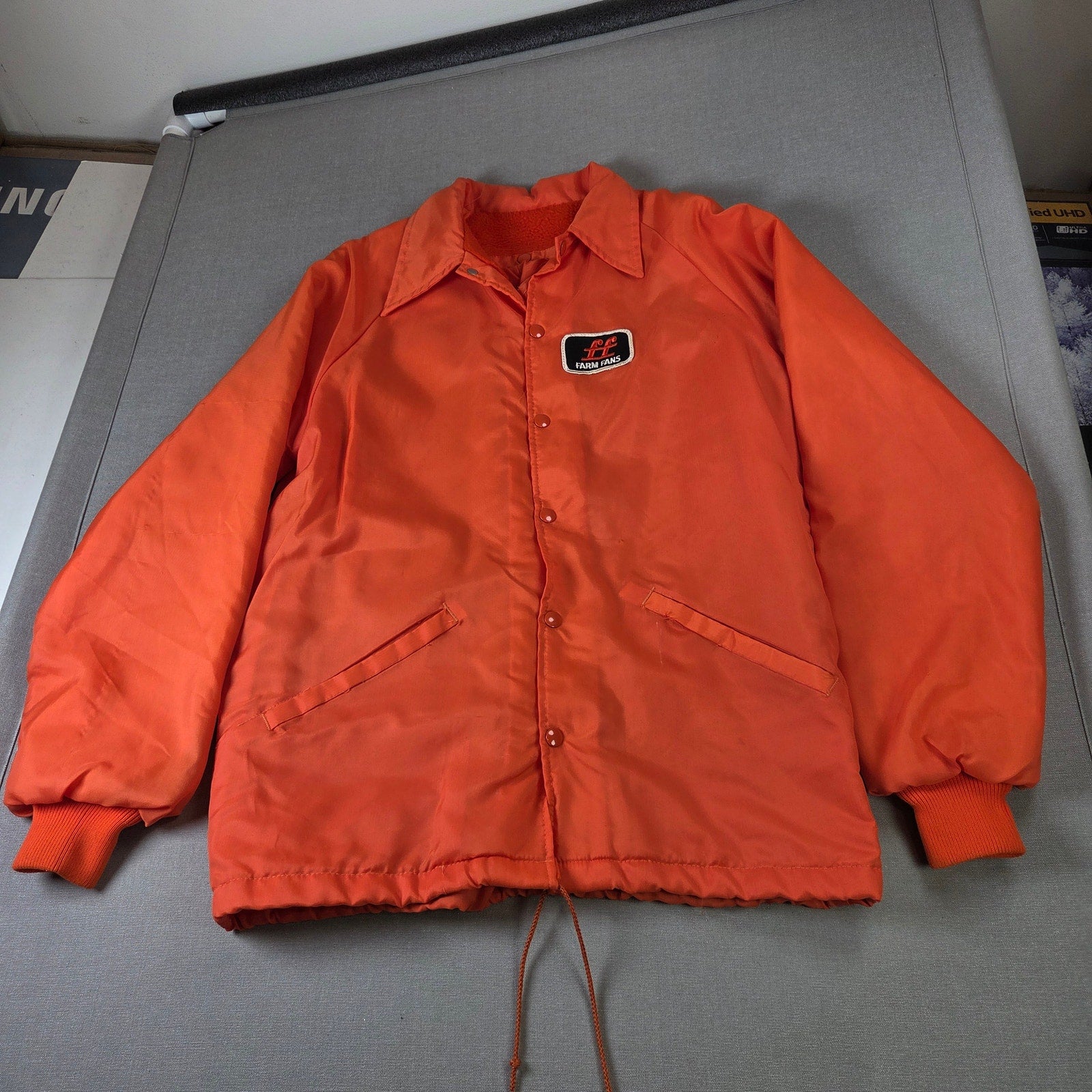 Vintage Swingster Farm Fans Hooded Coach Jacket USA Nylon Mens M Orange