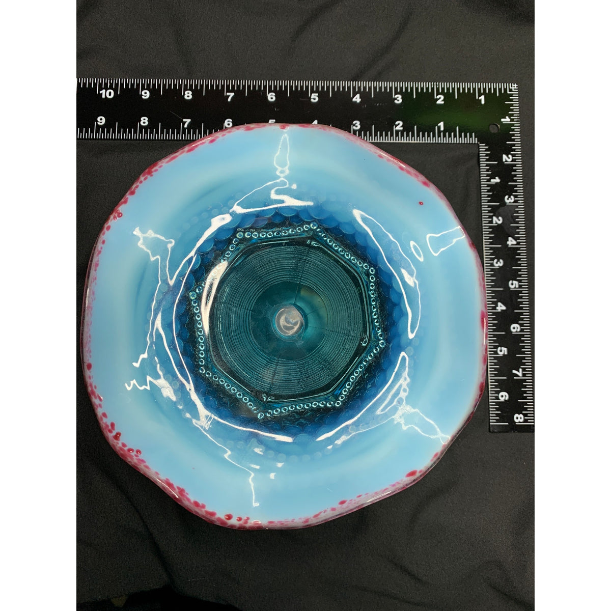 Antique Jefferson Glass Pearls & Scales Blue Opalescent Compote Cranberry Frit
