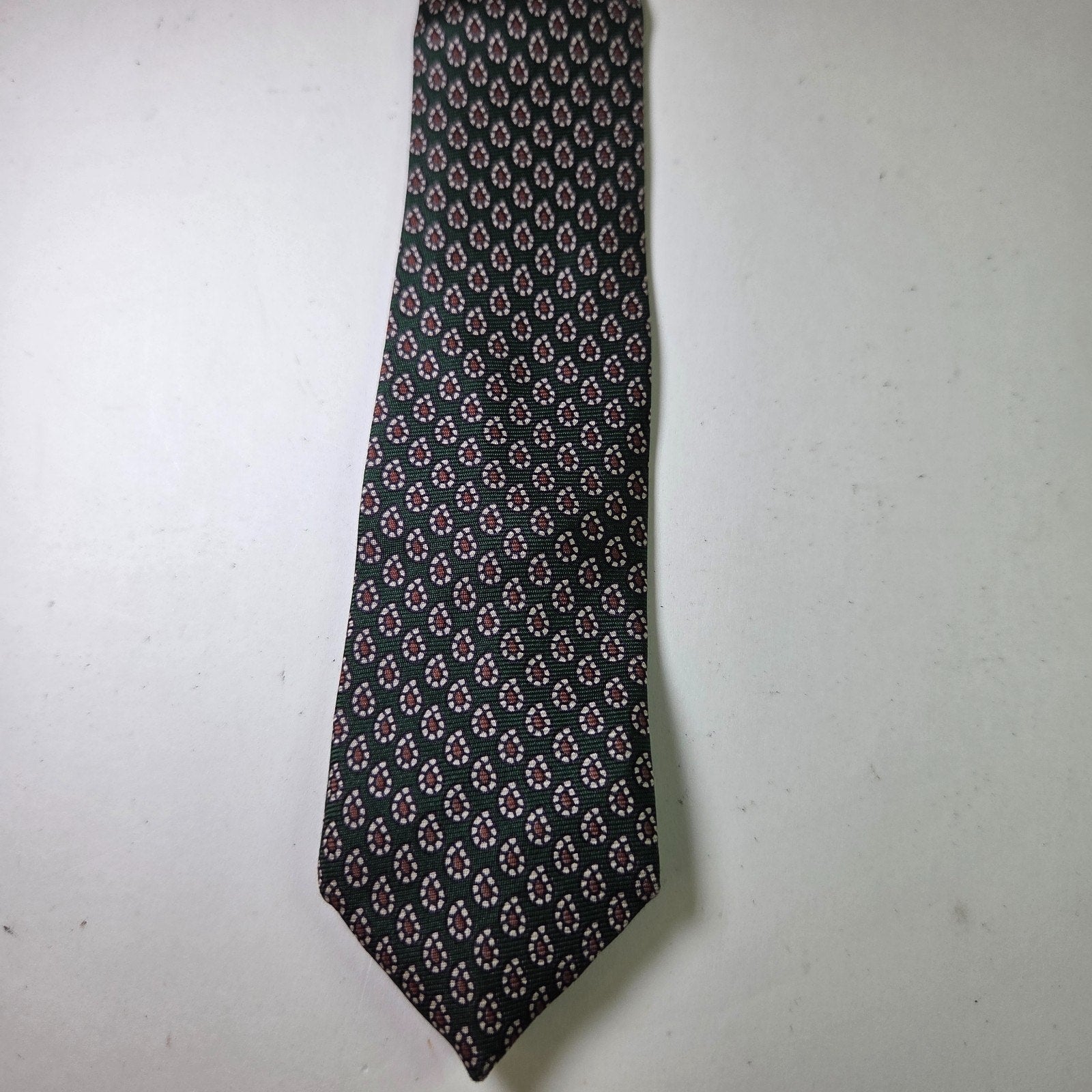 Robert White English Silk Tie Green Red Micro Paisley John Comfort Vintage