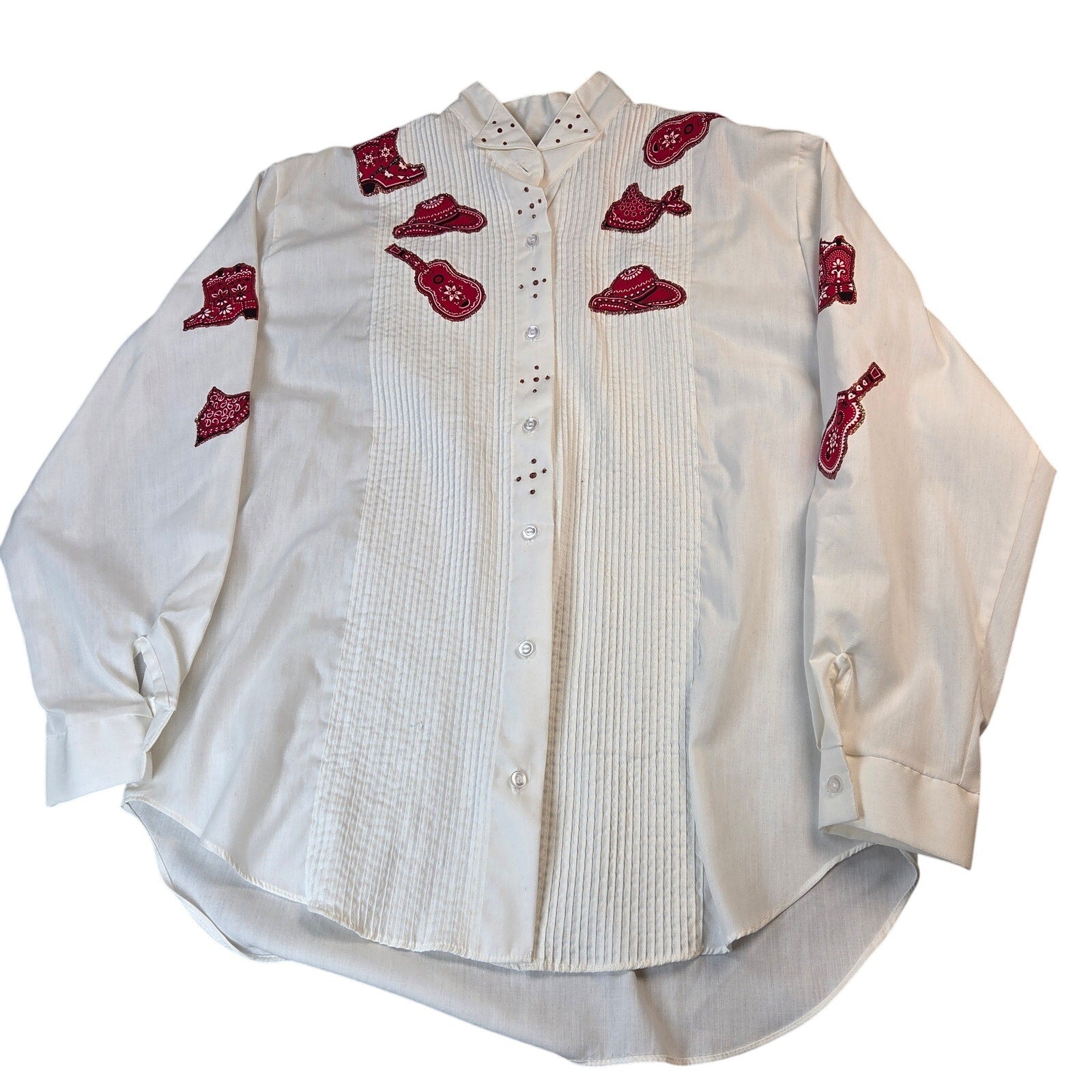 Sunbelt Sportswear Vintage Western Fringe Shirt Cowgirl Guitar USA M Medium