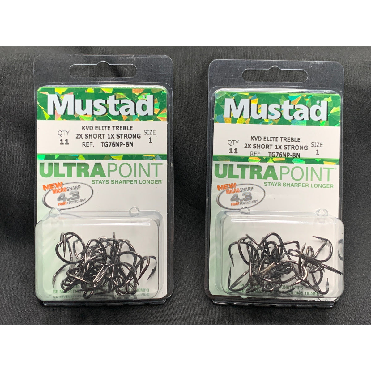 Mustad KVD Elite Treble Hooks Size 1 TG76NP-BN UltraPoint 2X Short 11 Pack