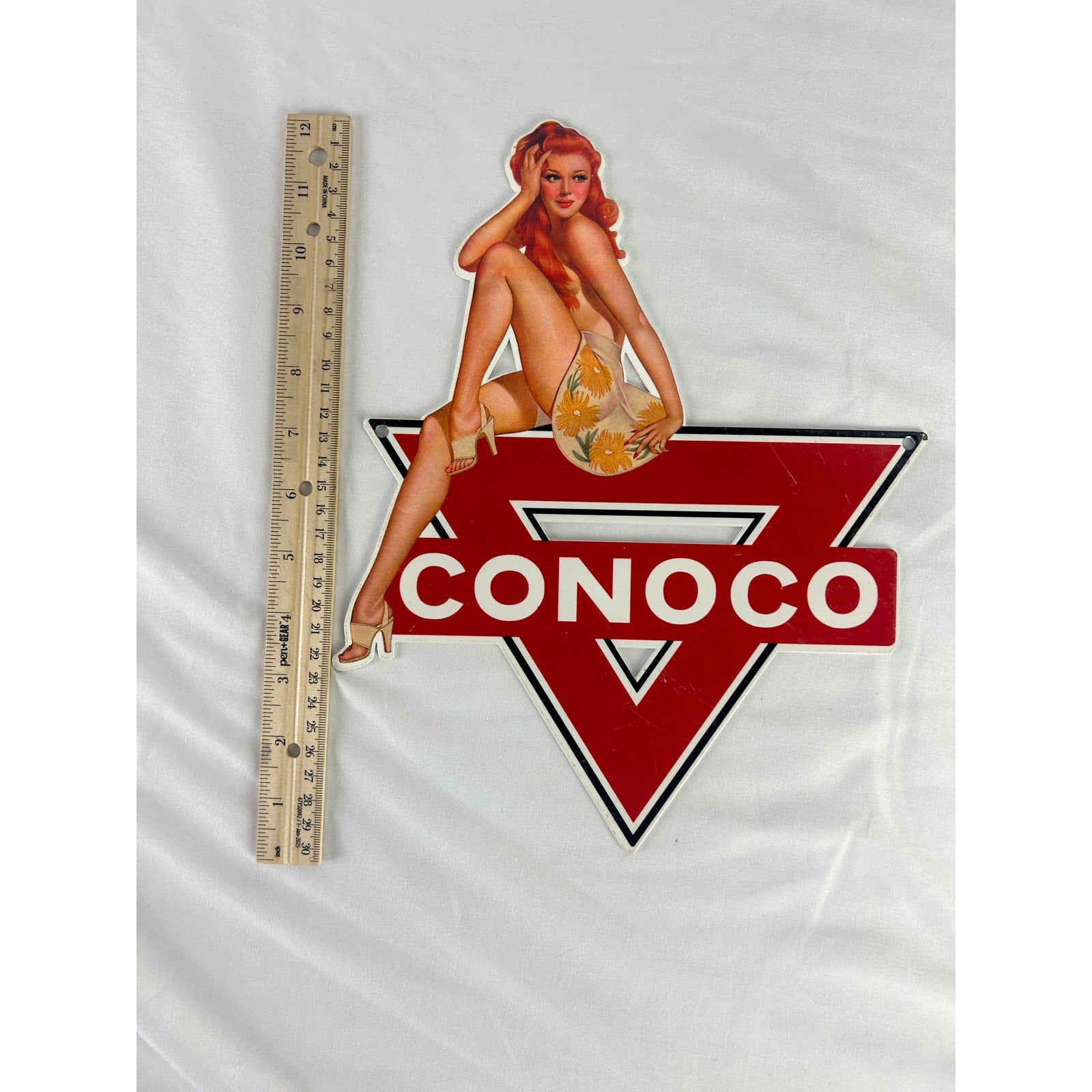 Retro Conoco Pin Up Girl Advertising Wall Sign Plastic Gas Oil Decor
