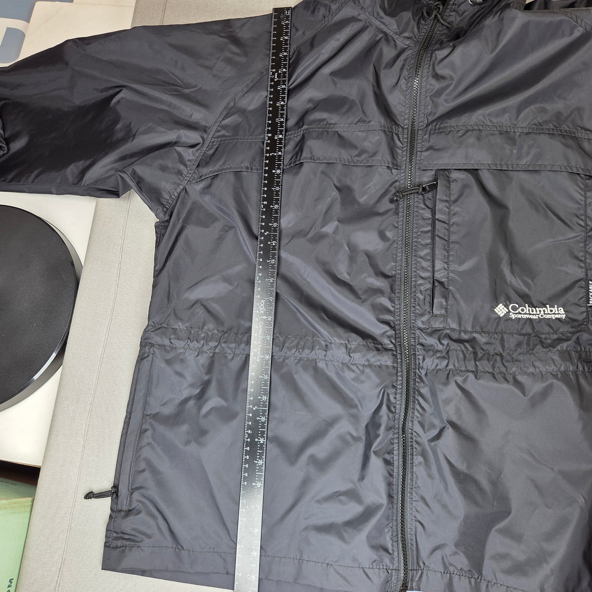 Vintage 1998 Columbia Packable Hooded Rain Jacket Women's XL Black Full Zip