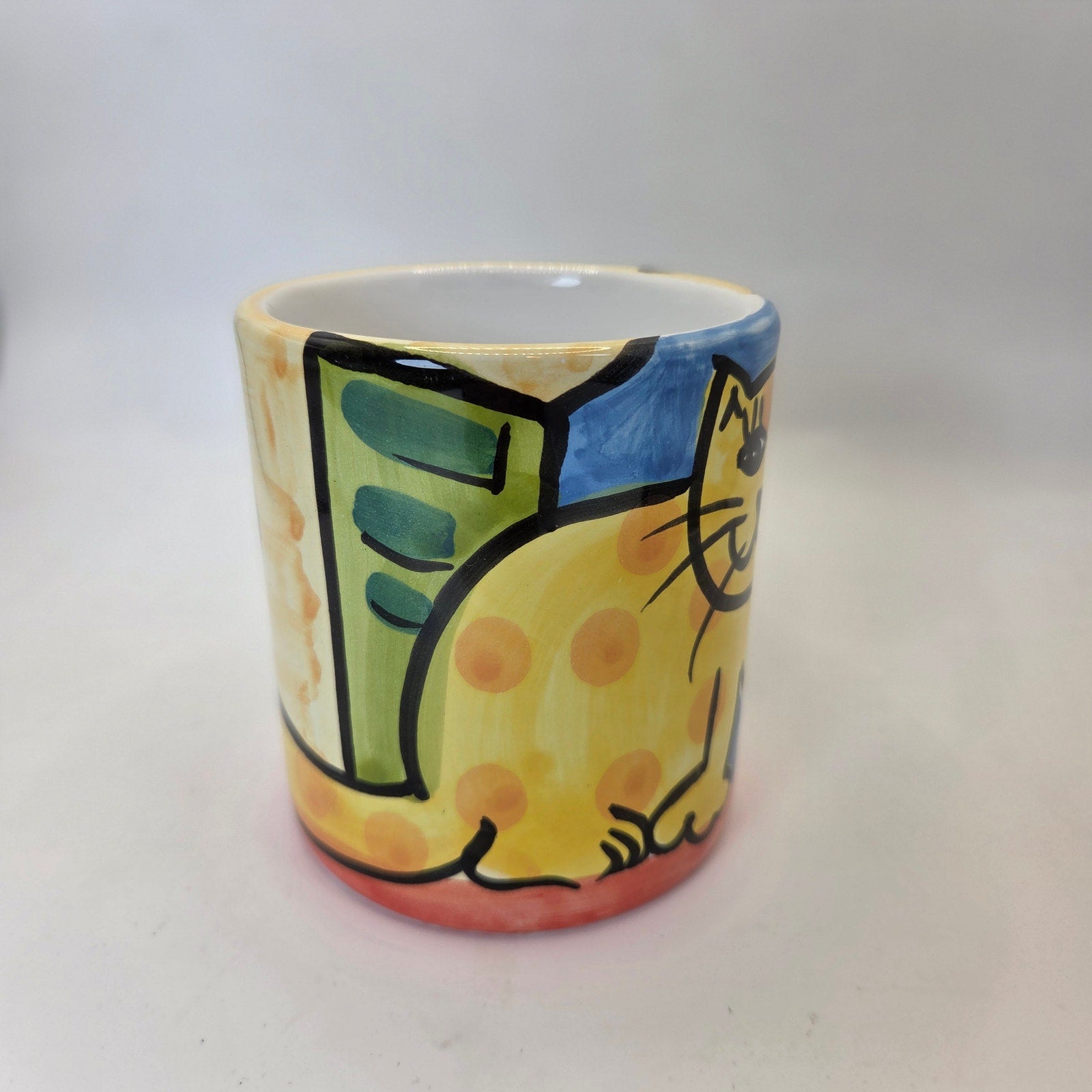 The Cellar 1995 Hand Painted Italy Cat Coffee Mug Vintage Ceramic Cup Art