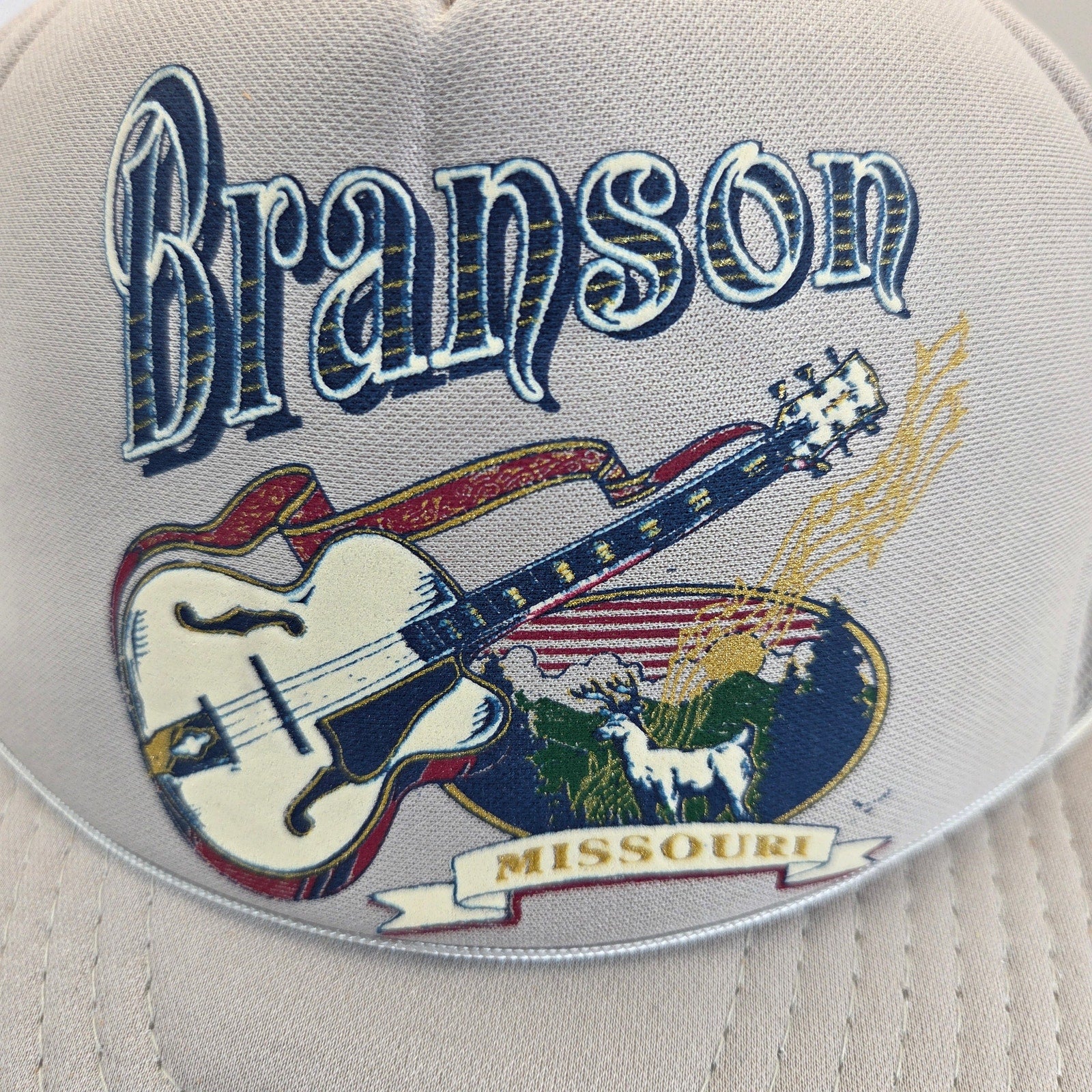 Vintage Branson Missouri Guitar Goat Souvenir Trucker Snapback Hat OSFA Mesh