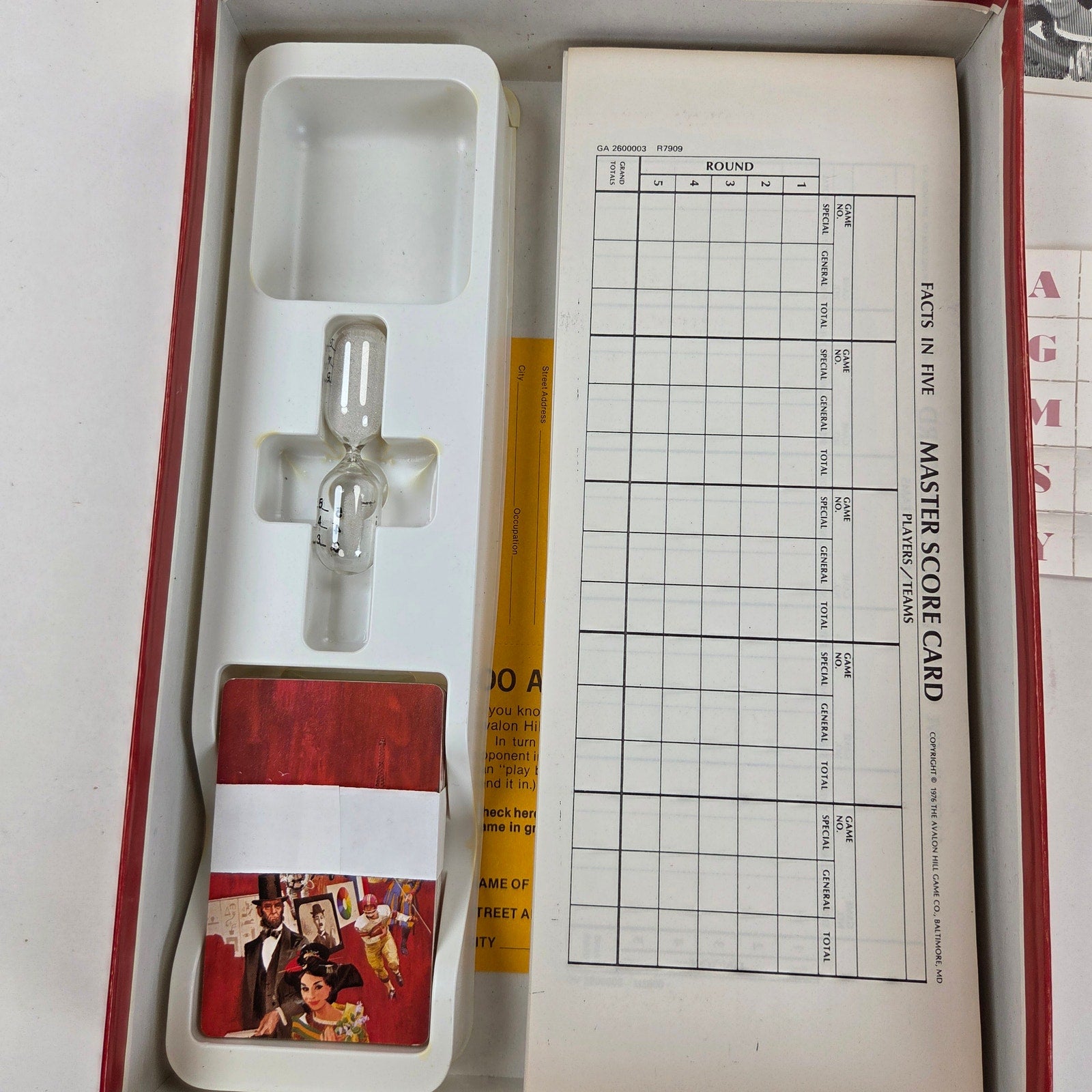 1976 Avalon Hill Facts in Five Original Trivia Game Complete Unpunched Letters