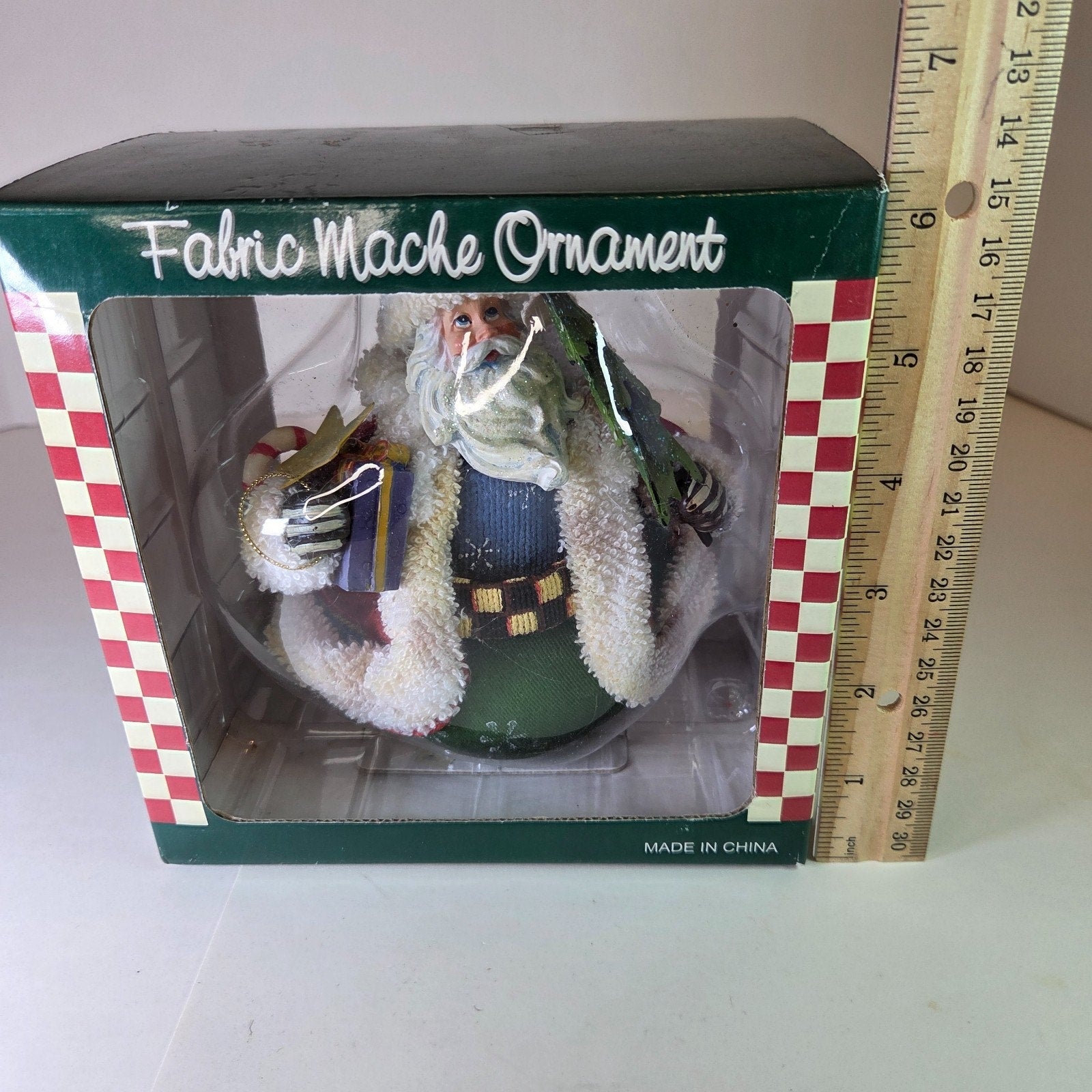Vintage Fabric Mache Santa Claus Ornament with Box SWC Bentonville AR