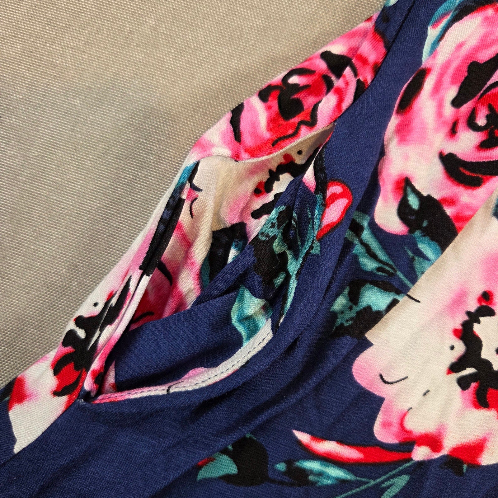 Korsis Blue Floral Dress Pink Rose Print Pockets Women’s Size S