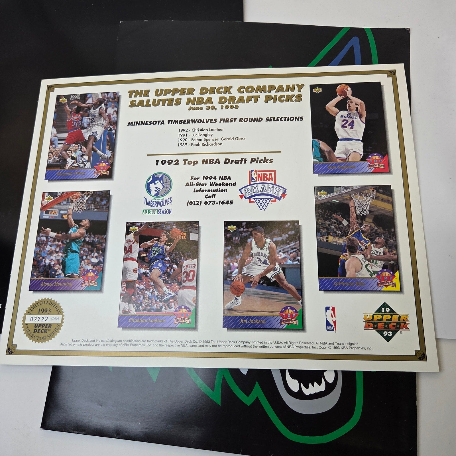 Minnesota Timberwolves Folder Lot (3) w/ 1993 Upper Deck Draft Inserts