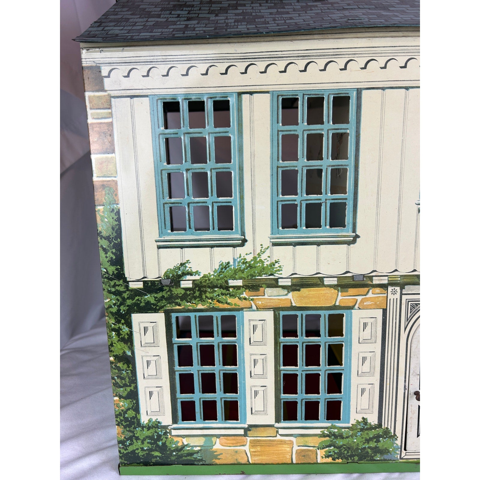 Playsteel Bucks County Colonial Tin Litho Dollhouse 1948 Vintage