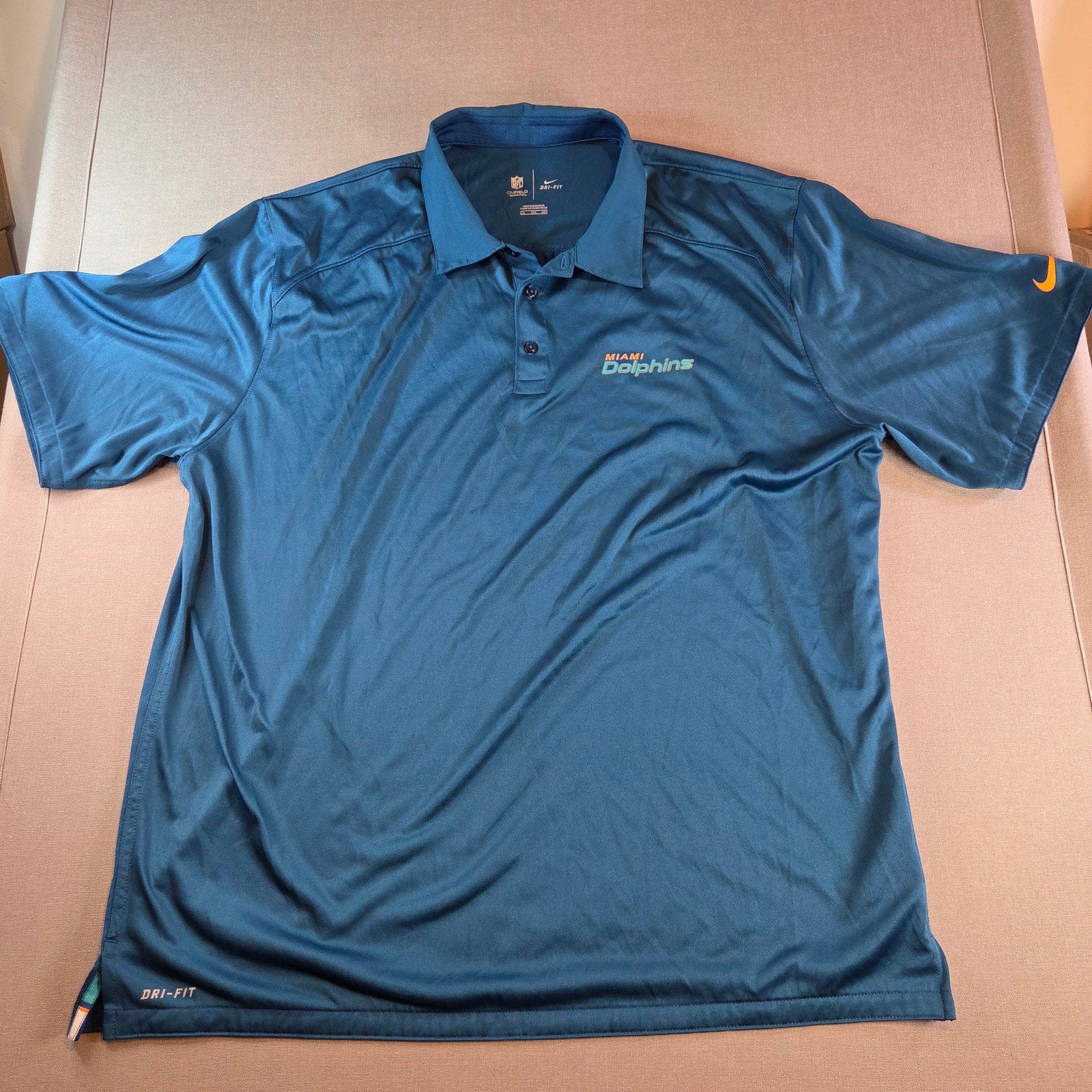 Nike Dri-Fit NFL On Field Miami Dolphins Polo Shirt XXL Aqua Blue