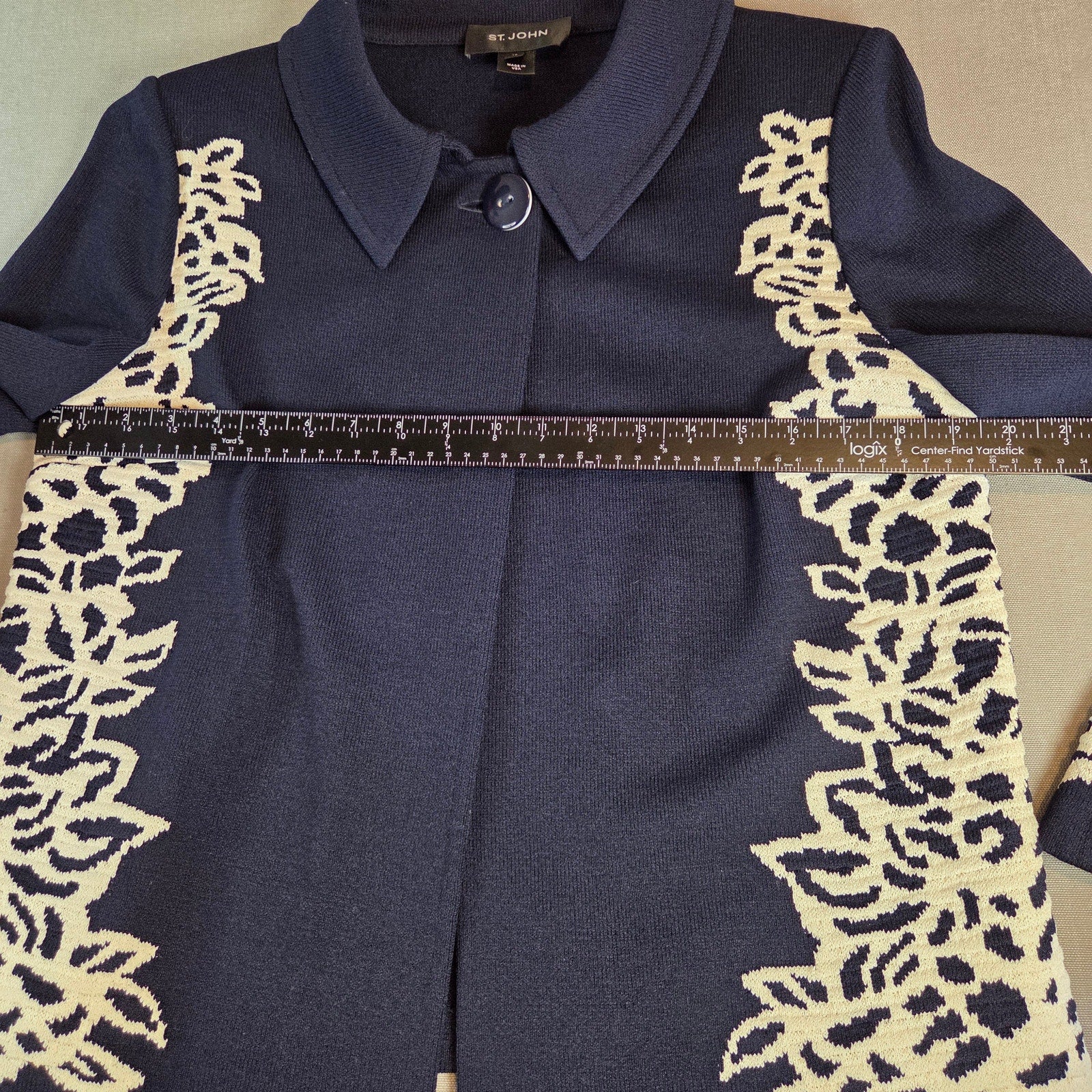 St. John Collection Sweater Blazer Women’s 10 Navy White Knit Jacket USA Made