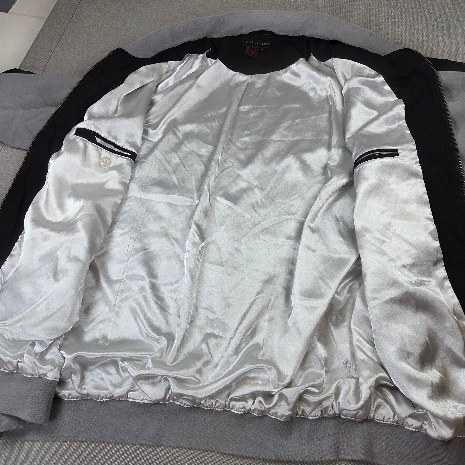 Vintage Tulliano 100% Silk Bomber Jacket Men's 2XT Black Gray Full Zip Y2K