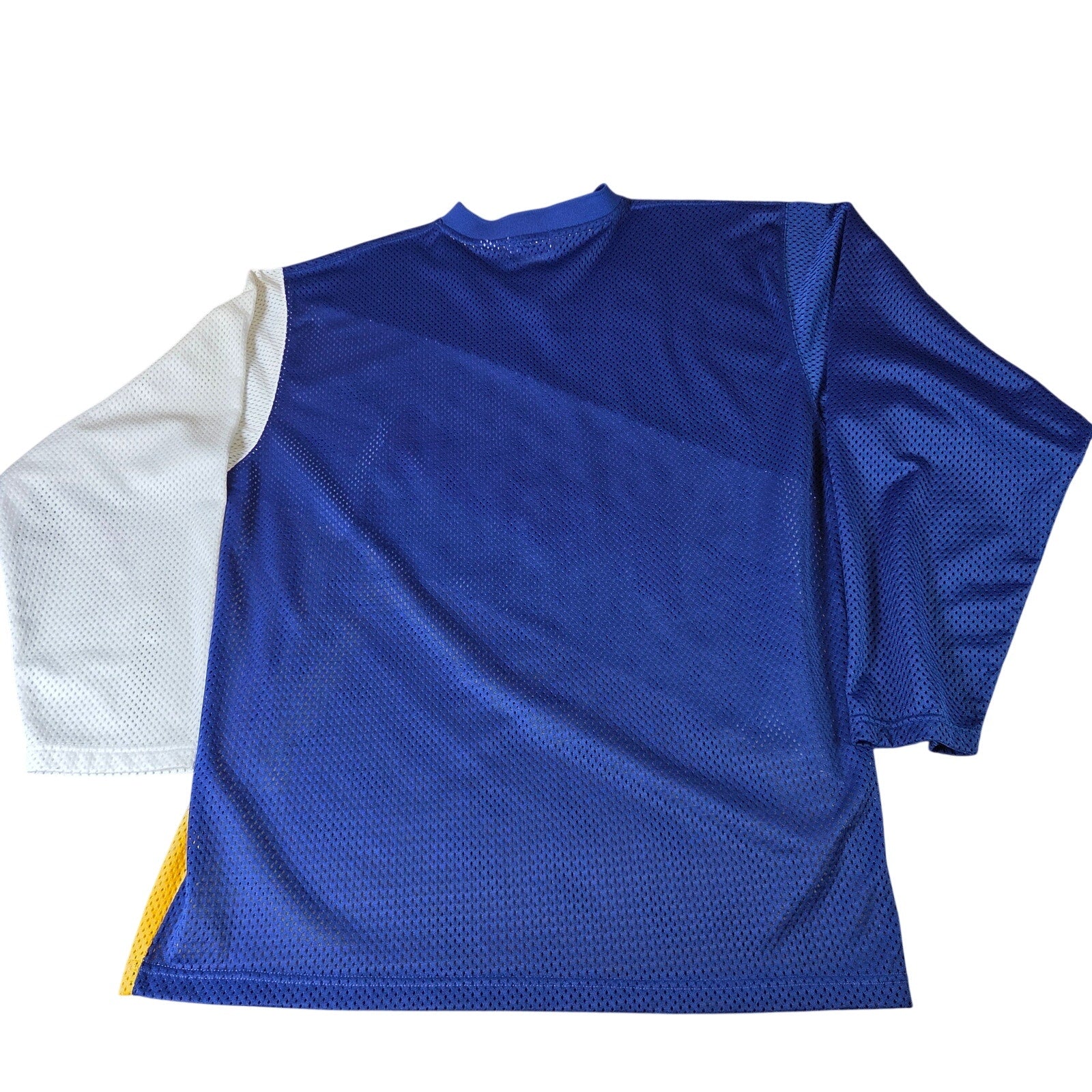 FILA Vintage Colorblock Mesh Long Sleeve Shirt Large Blue Yellow White