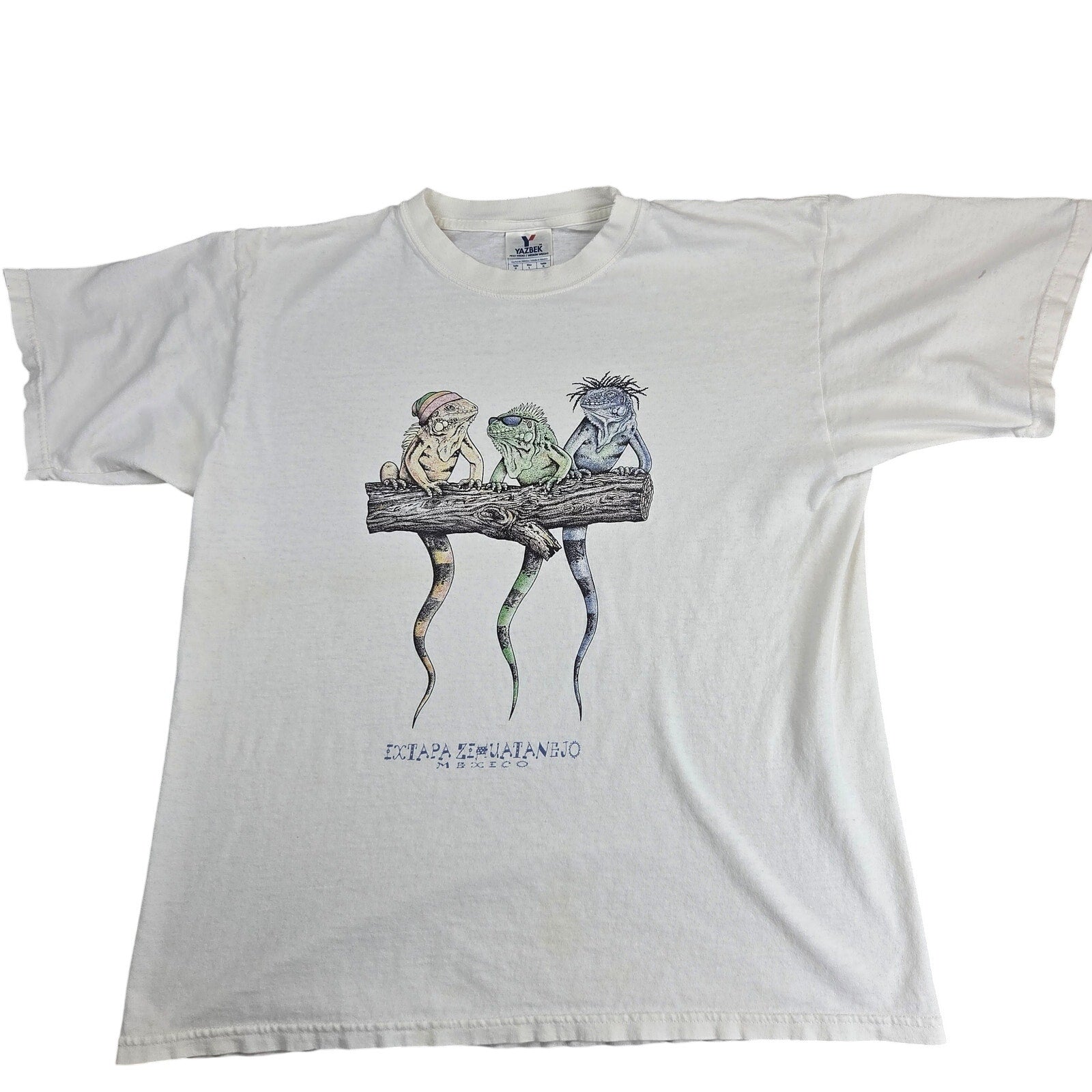 Yazbek Ixtapa Zihuatanejo Mexico Iguana Lizard Graphic T Shirt Mens L VTG