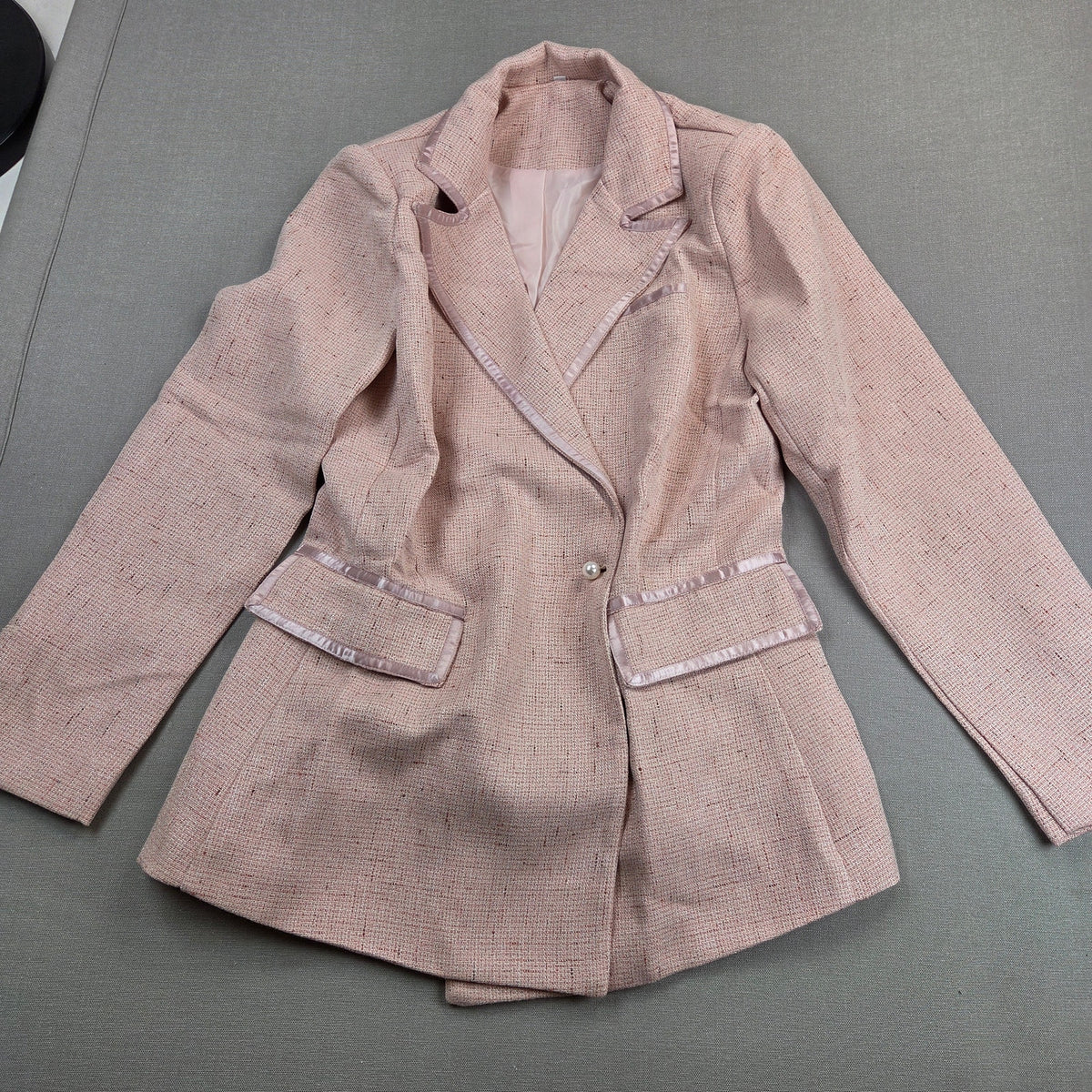 Unbranded Womens Small Pink Tweed Look Pantsuit Blazer Wide Leg Pants Set
