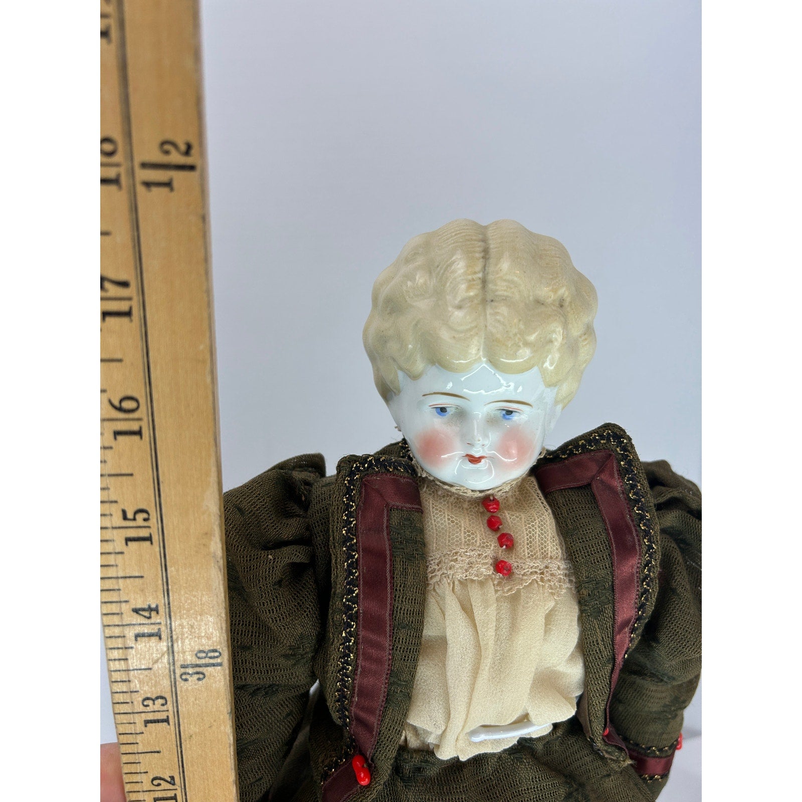 German 18 inch blonde China head doll 1890 turned head provenance attached