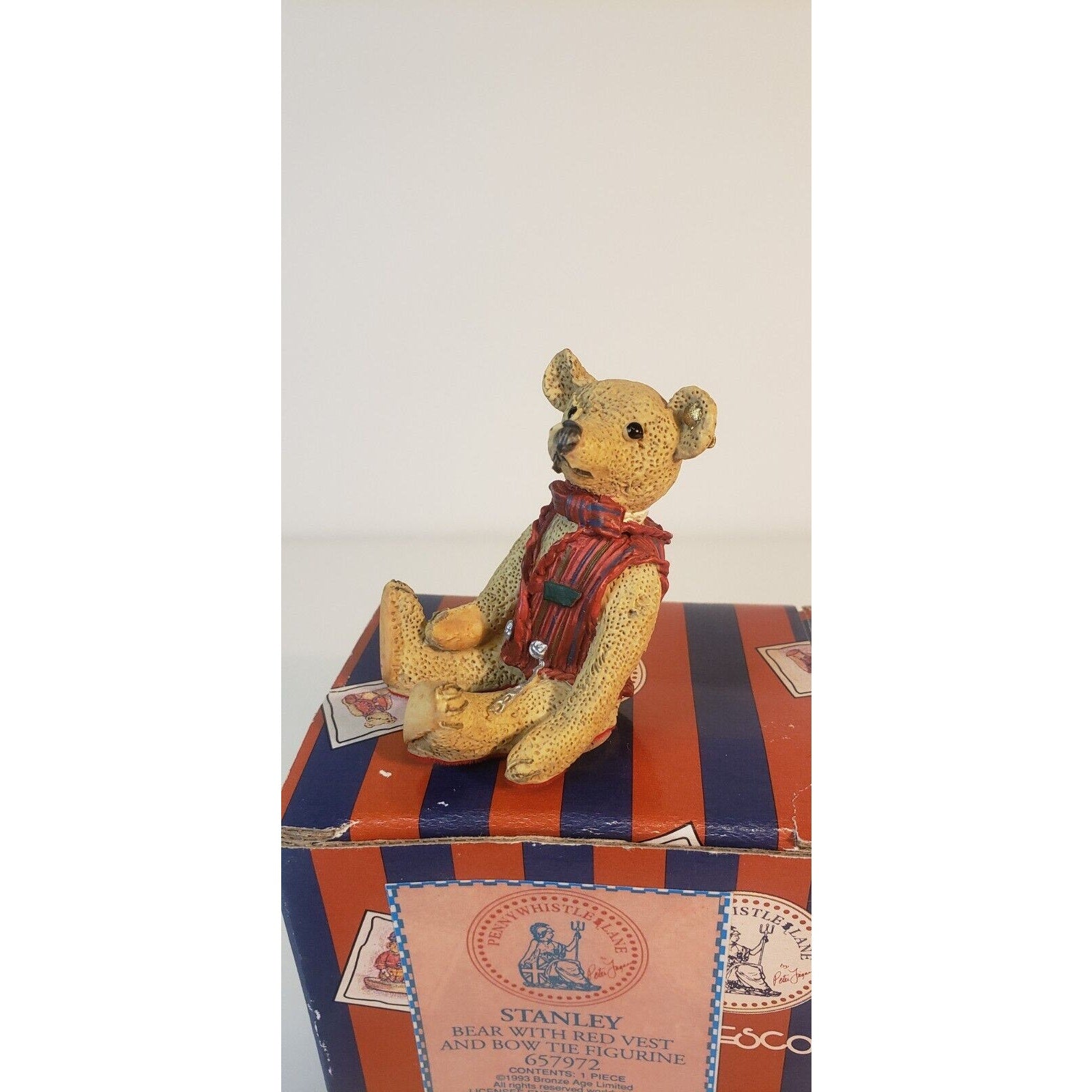 Enesco Pennywhistle Lane Stanley Bear w/Red Vest & Bow Tie Figurine