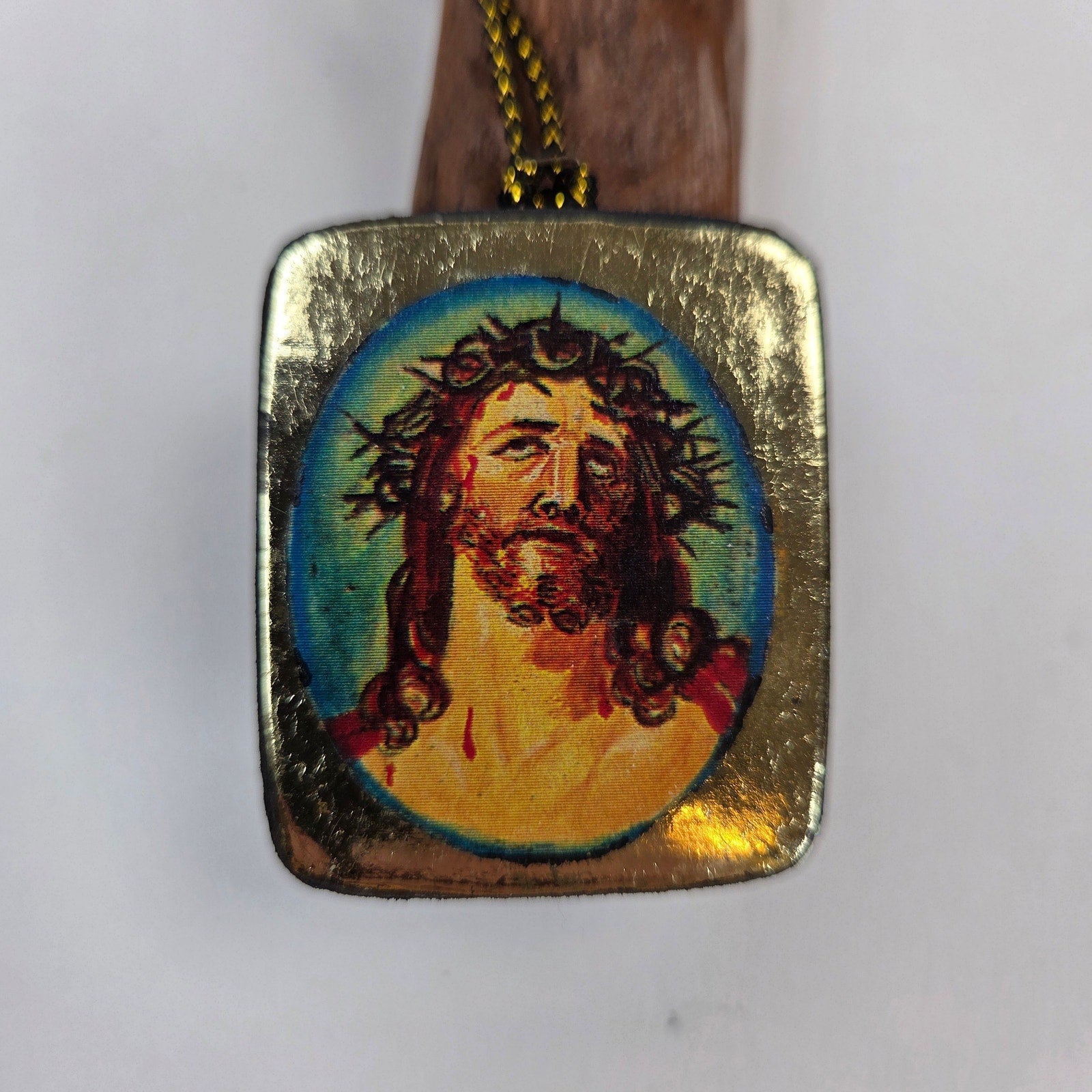 Signed Jim Ward Hand Carved Wooden Praying Hands Cross Wall Hanging Folk Art