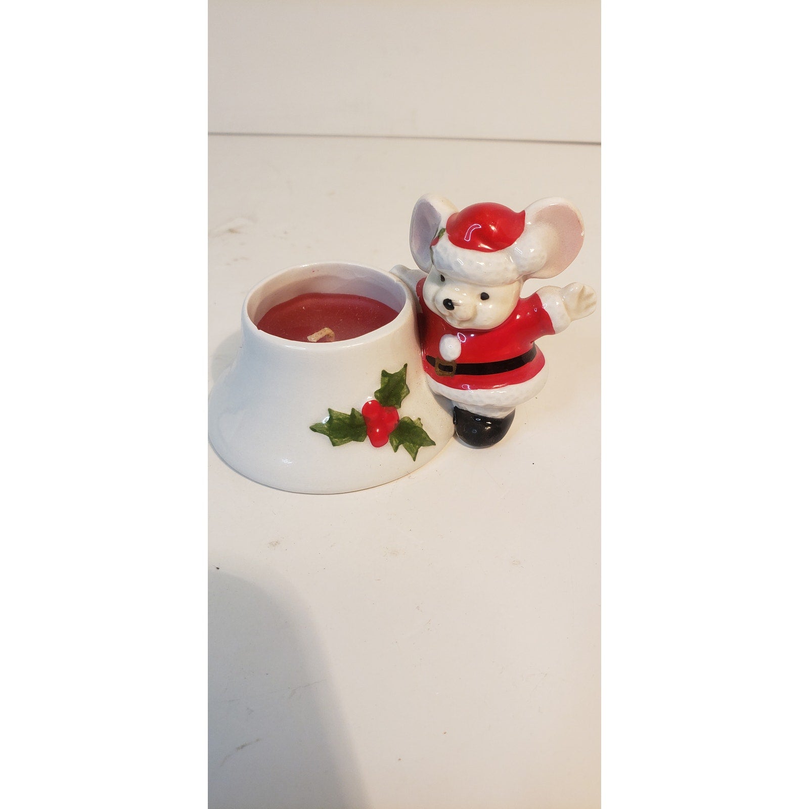 Vintage Fitz & Floyd Santa Mouse Candle Holder 1978 Hand Painted Japan