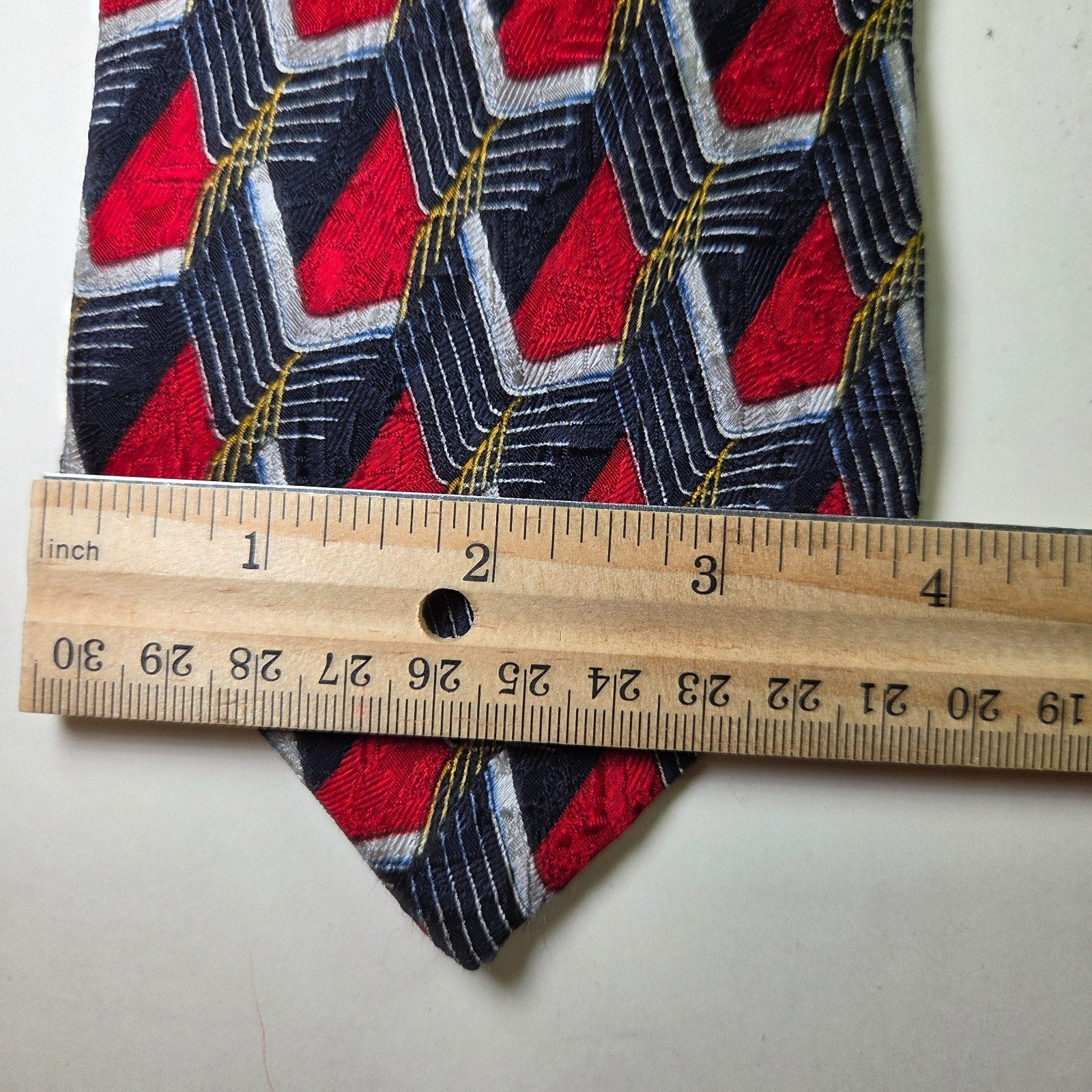 Ermenegildo Zegna Silk Tie Geometric Red Navy Gold Made in Italy 58"