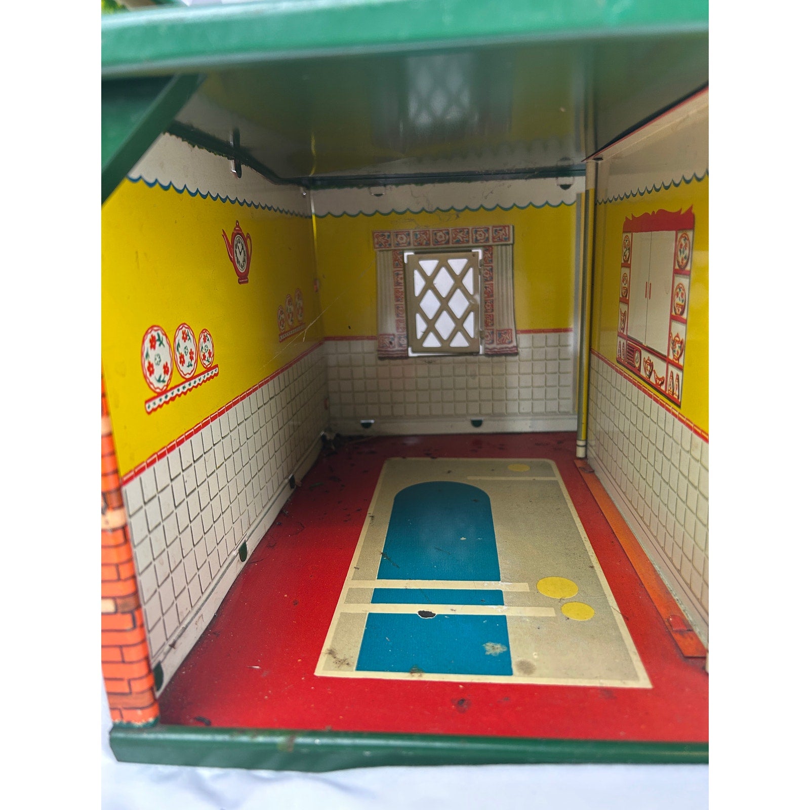 Large Vintage 1950's T Cohn Tin Litho Dollhouse Two Story Modern House