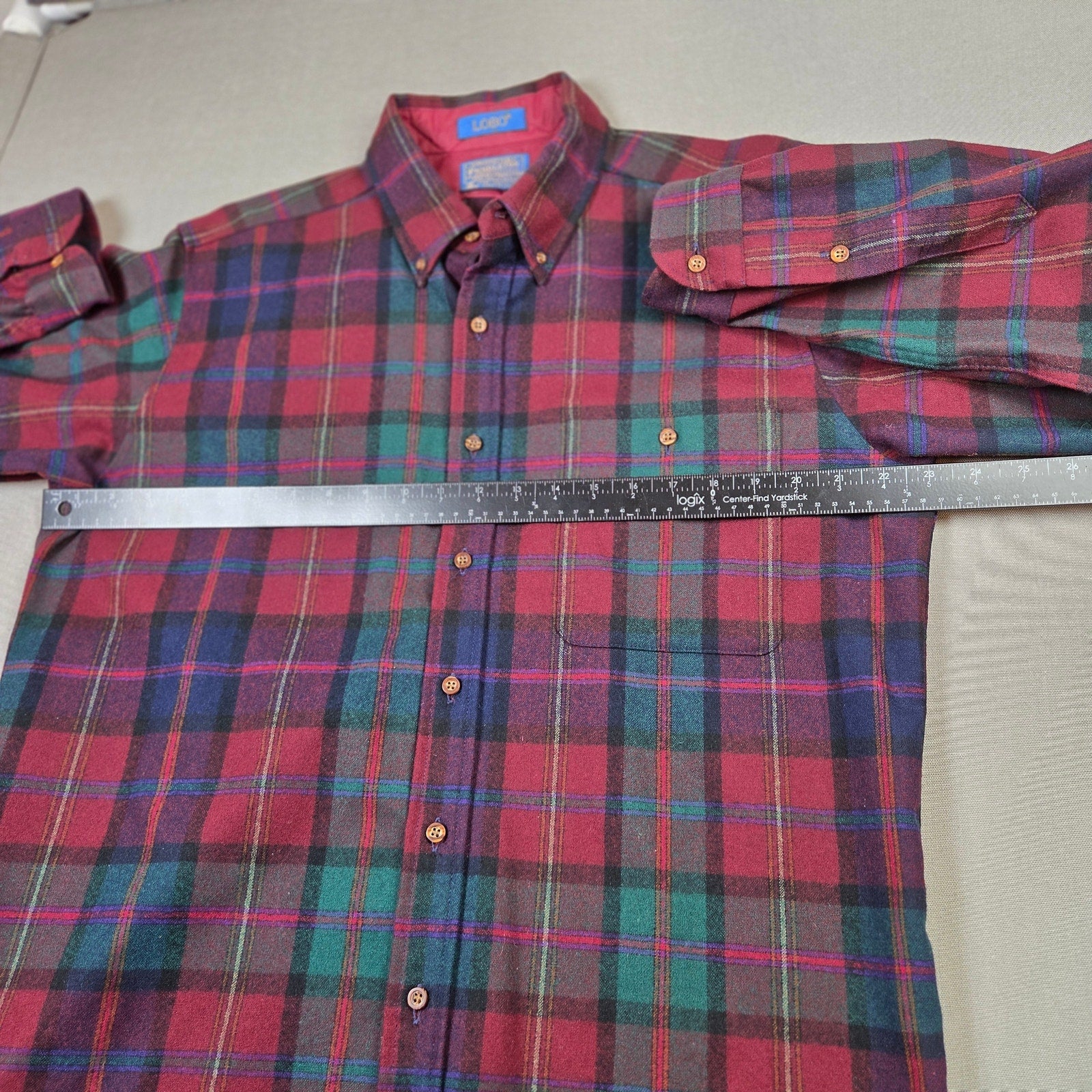 Pendleton Lobo Virgin Wool Plaid Button Down Shirt USA Mens Large Vintage