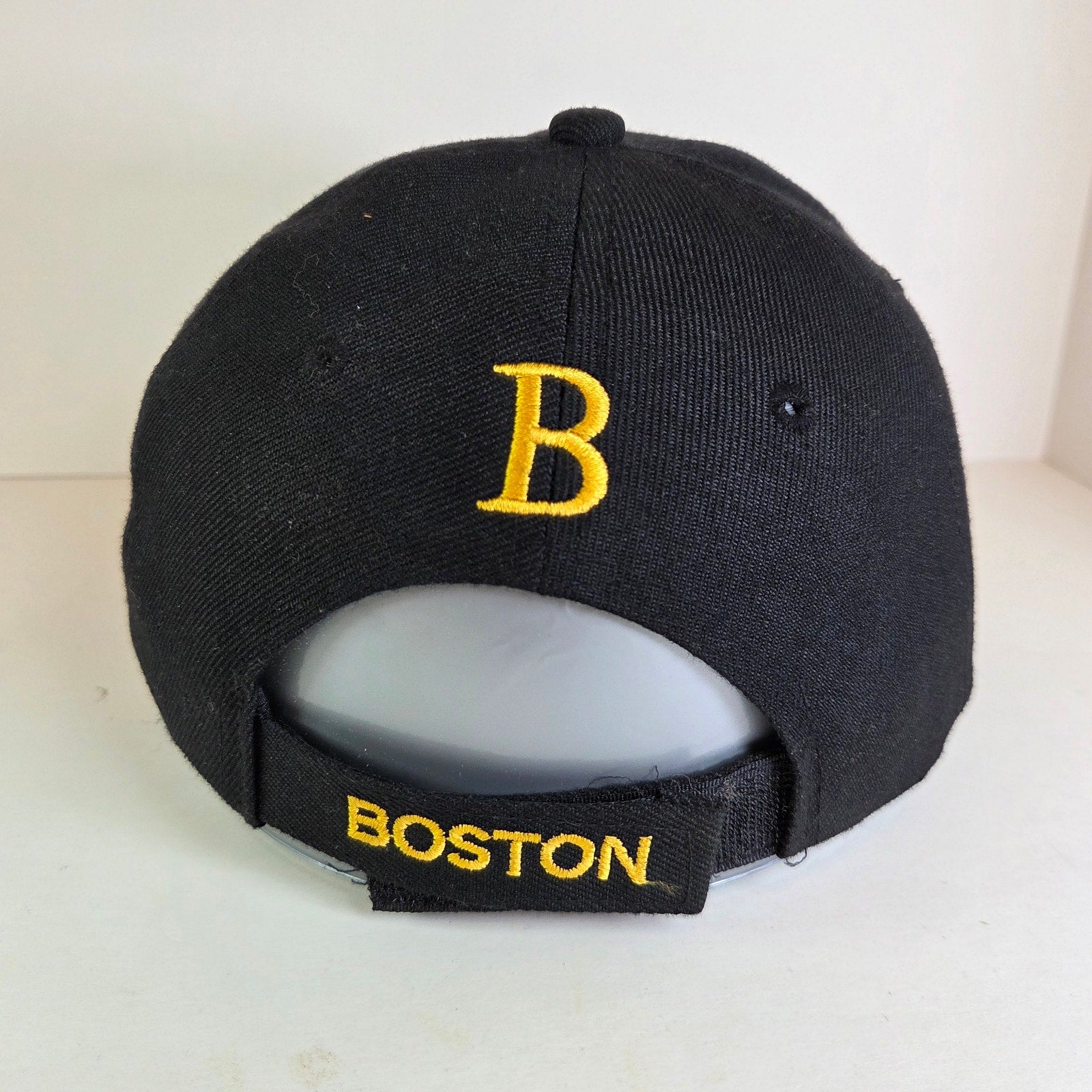 Boston Black & White Flat Brim Hat Hook & Loop Strapback