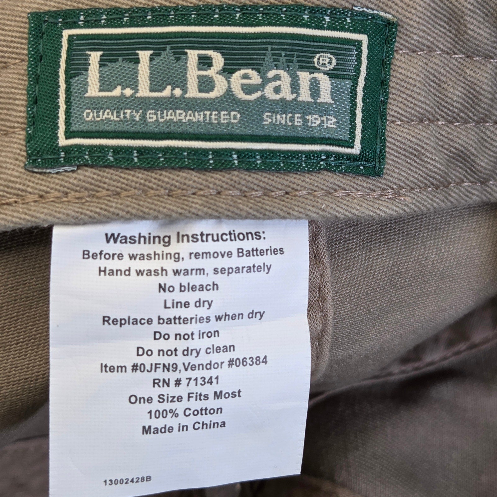 L.L. Bean Khaki LED Lighted Hat Hands-Free Cap Outdoor Fishing Hiking