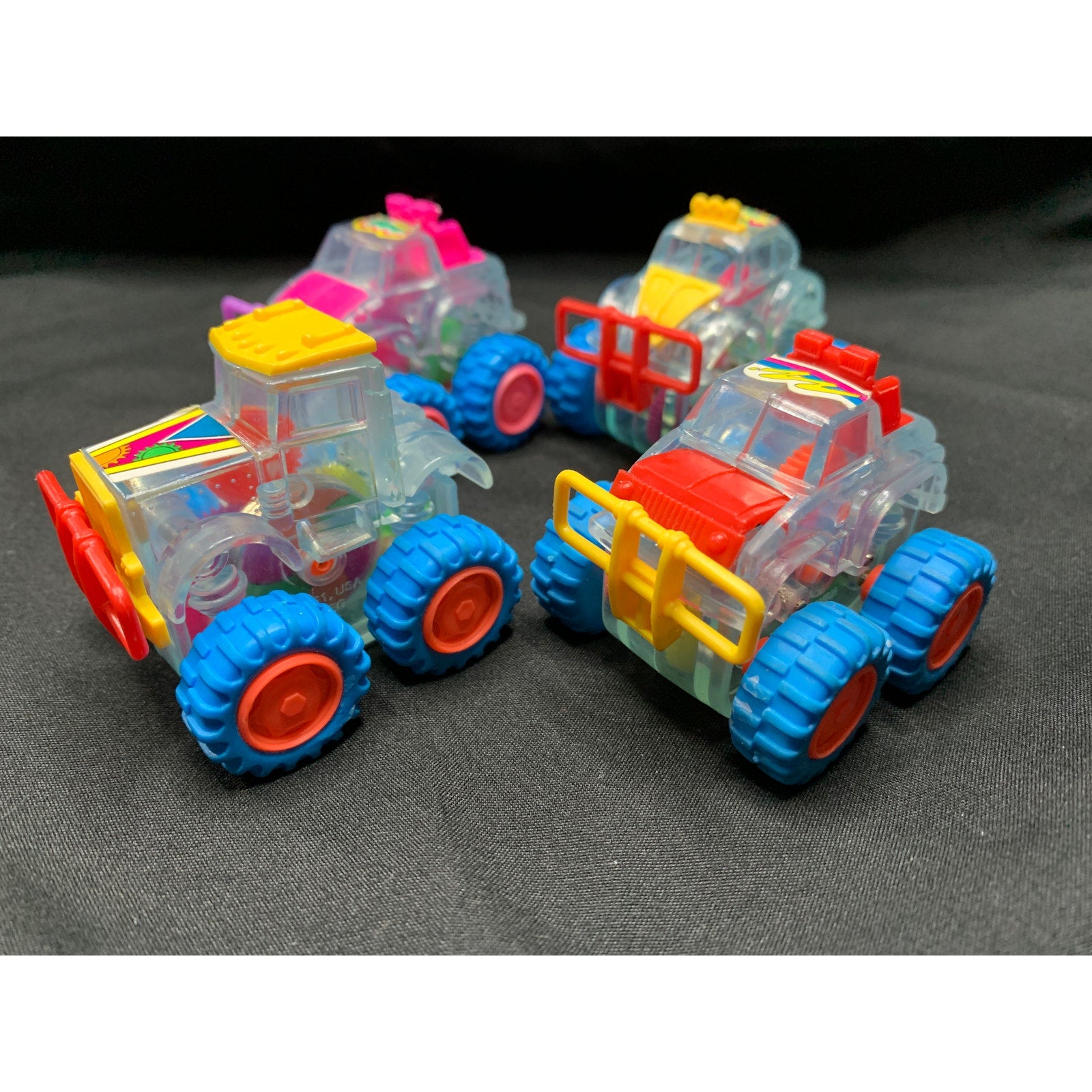 1997 Subway Clear Gears Lot 4 Vintage Kids Meal Toys Goin Buggy Tromper Truck
