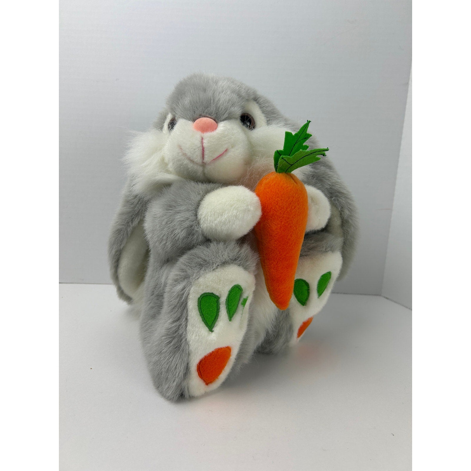 Aurora Plush Easter Bunny Gray Rabbit Holding Carrot Stuffed Animal