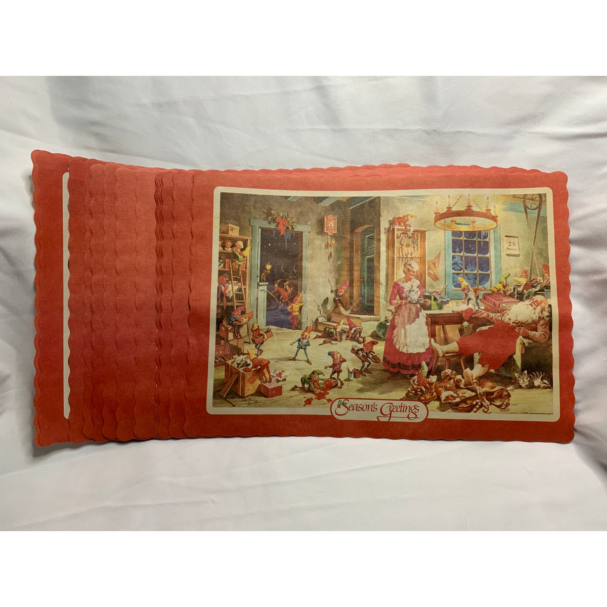 Vintage George Hinke Santa's Workshop Christmas Paper Placemats Set of 24 NOS