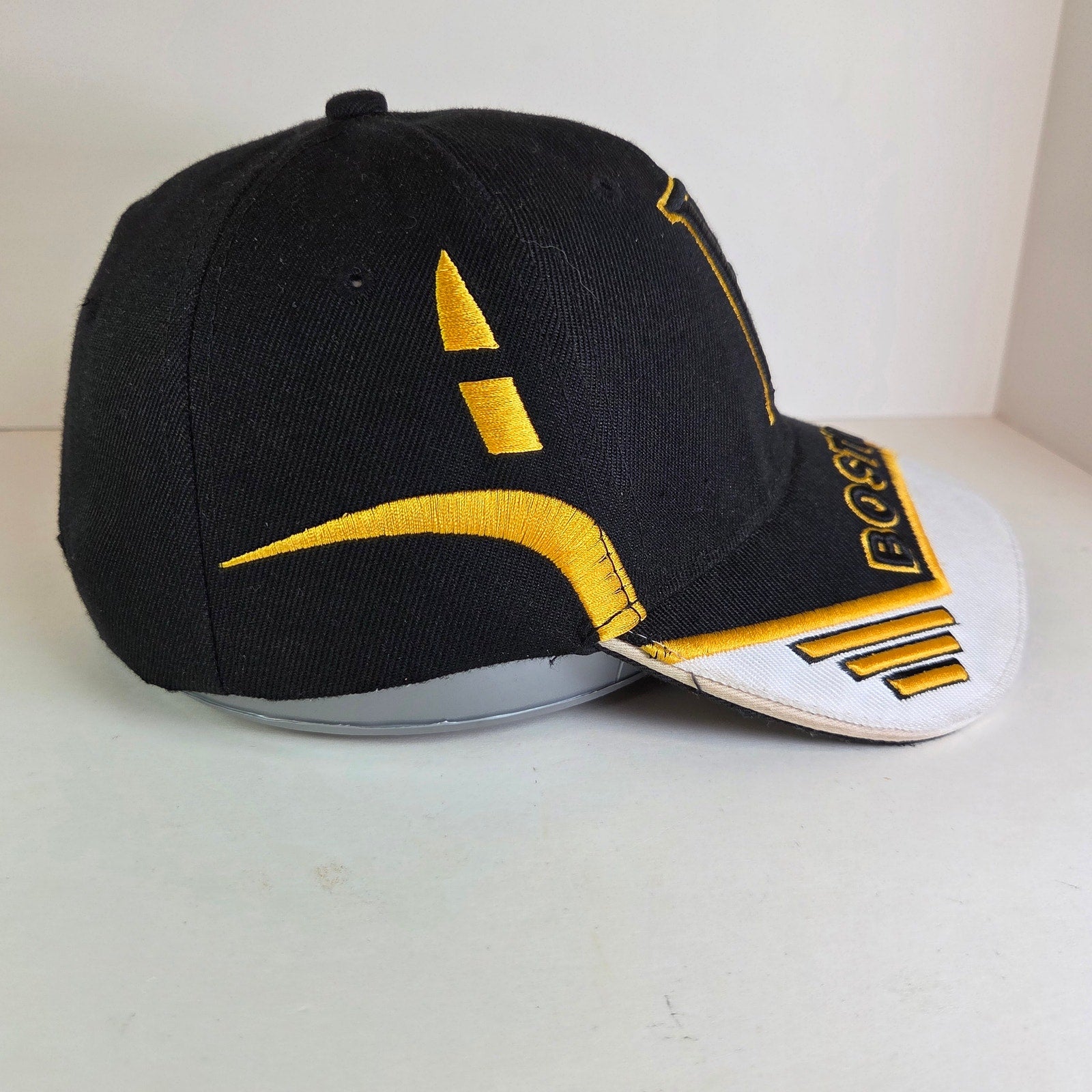 Boston Black & White Flat Brim Hat Hook & Loop Strapback