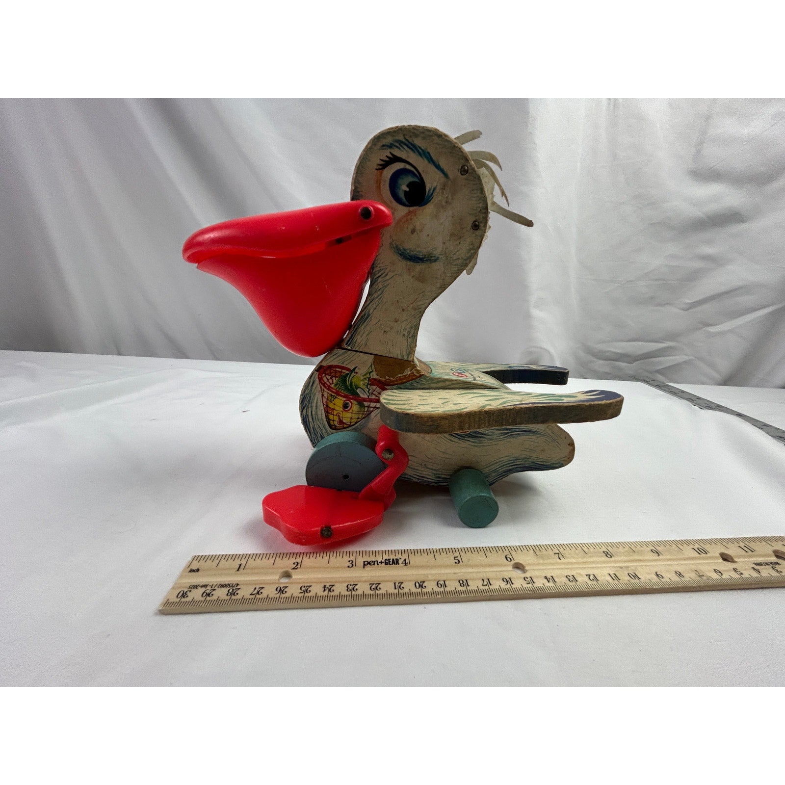 Fisher Price Pelican 794 Wooden Push Toy Red Beak Vintage 1960s