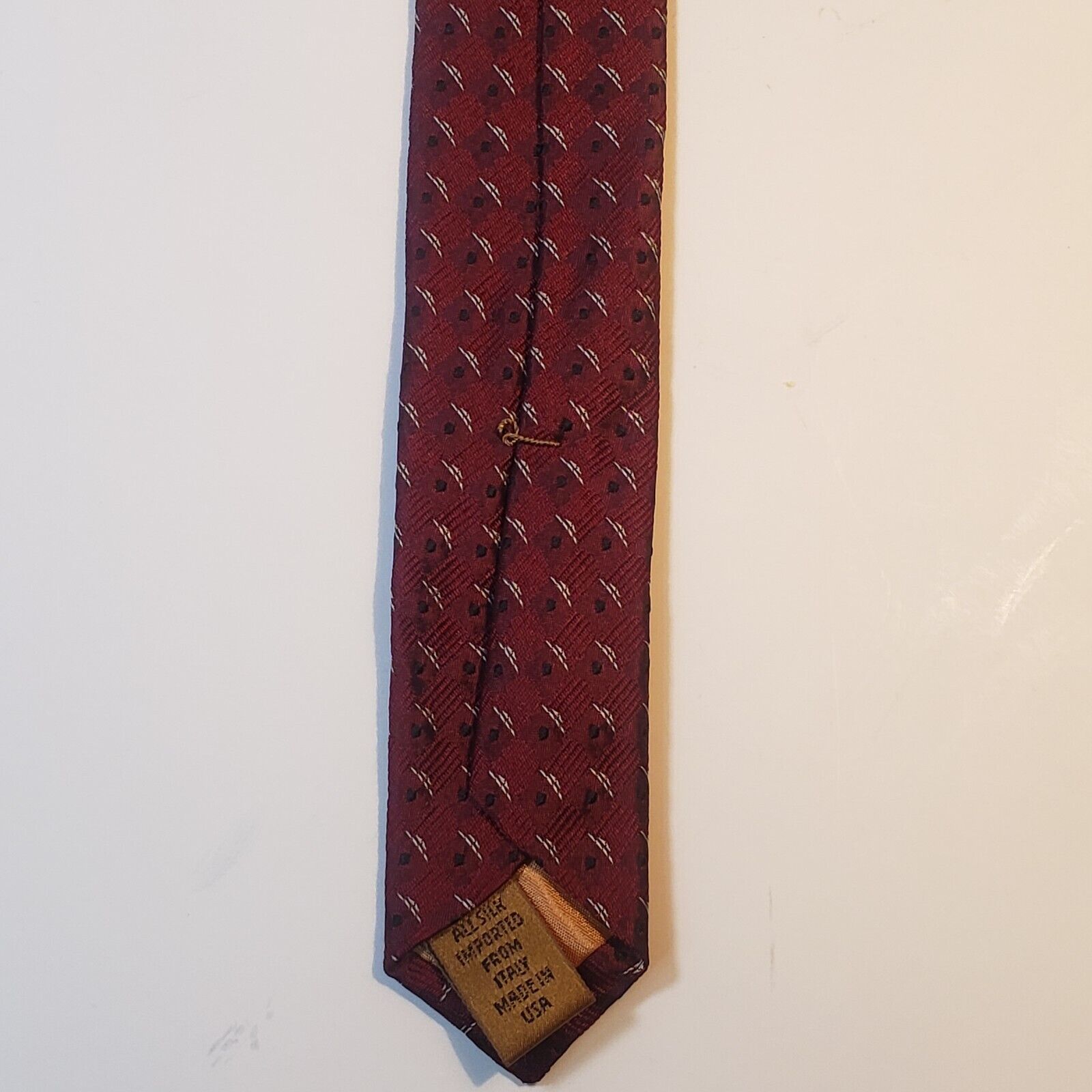 Donna Karan New York Dark Red Geometric Silk Tie