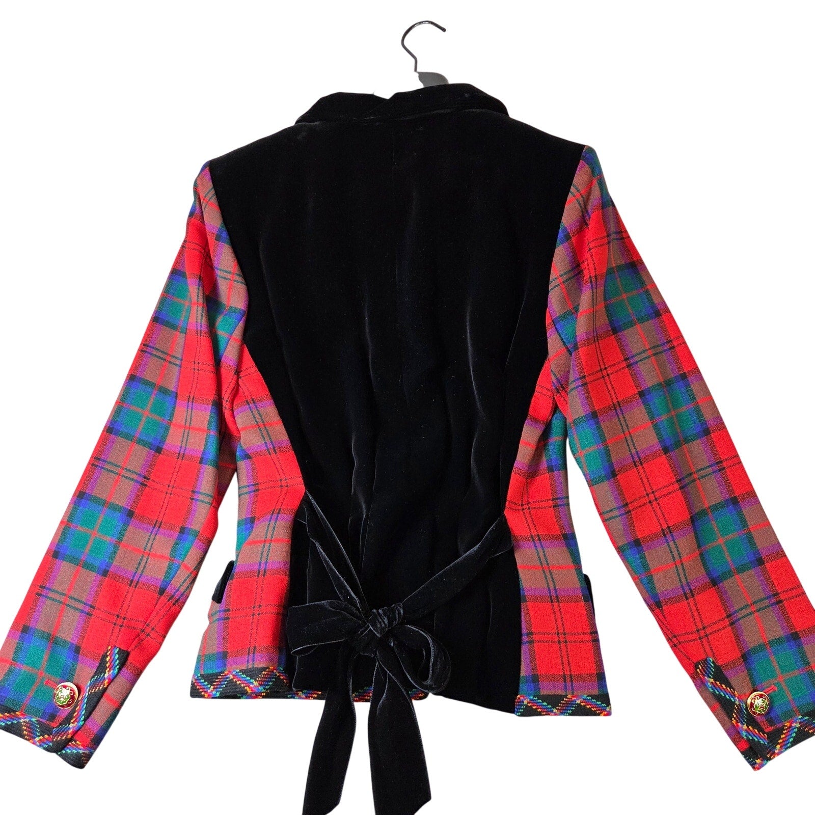 Vintage Yves Saint Laurent Rive Gauche 1994 Tartan Wool Jacket Velvet Trim FR38