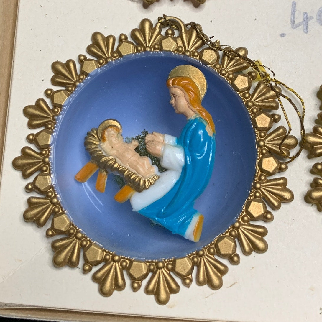 Vintage Western Germany Diorama Christmas Ornaments Set of 6 Boxed 1950s