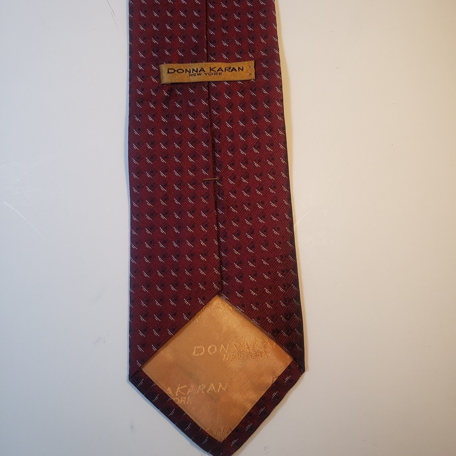 Donna Karan New York Dark Red Geometric Silk Tie