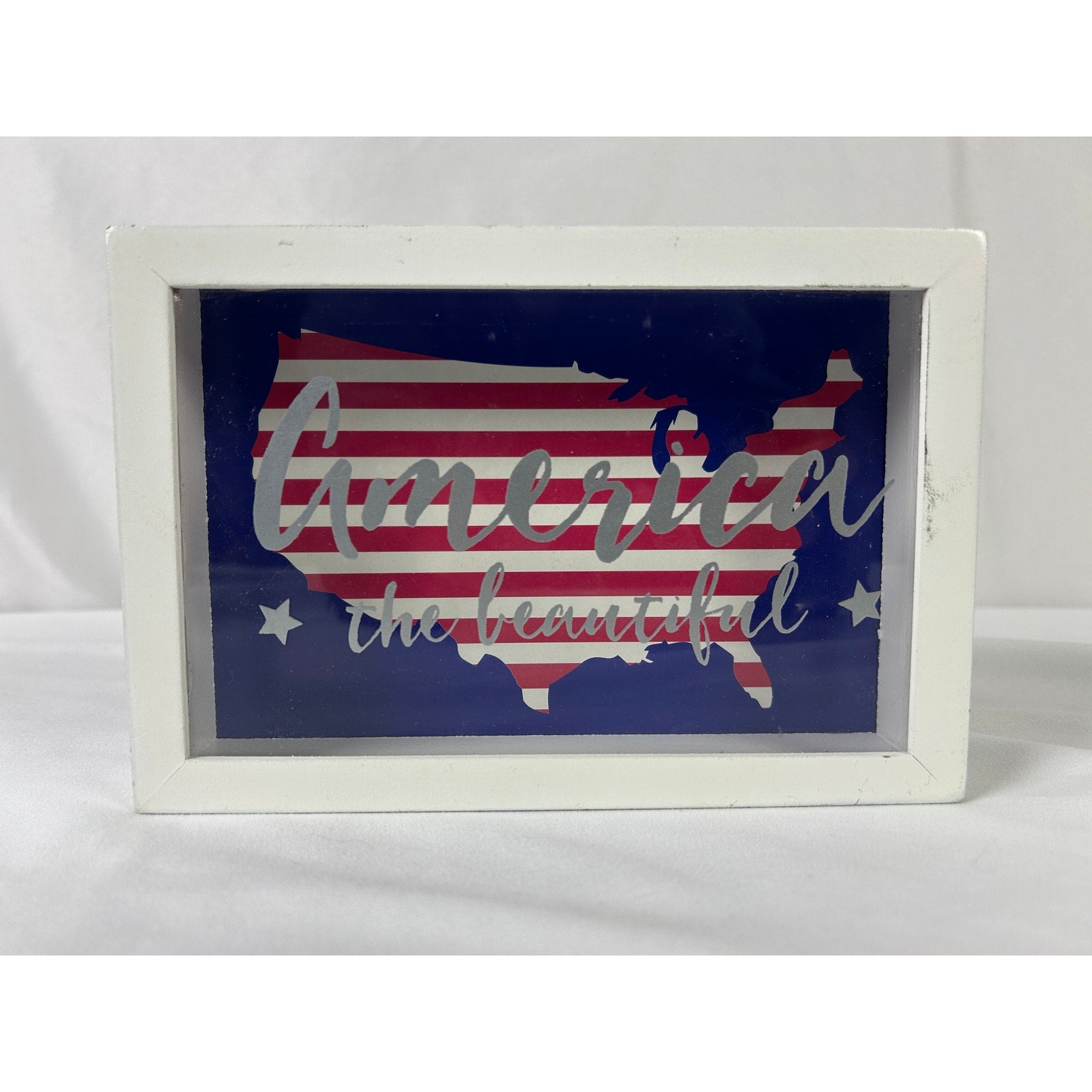 America The Beautiful Shadow Box Patriotic USA Flag Wood Sign Decor