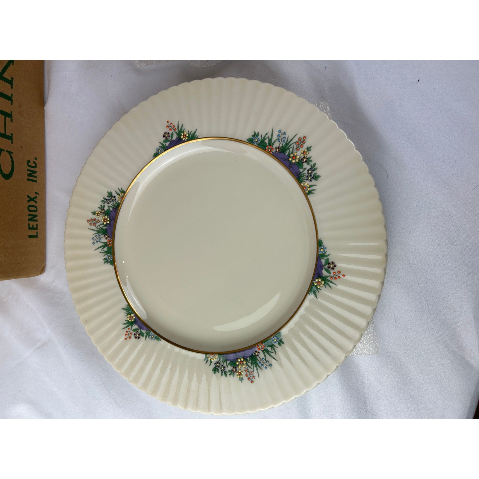 Lenox Rutledge China Plates Lot Fluted Rim Gold Trim No Cups w Box USA