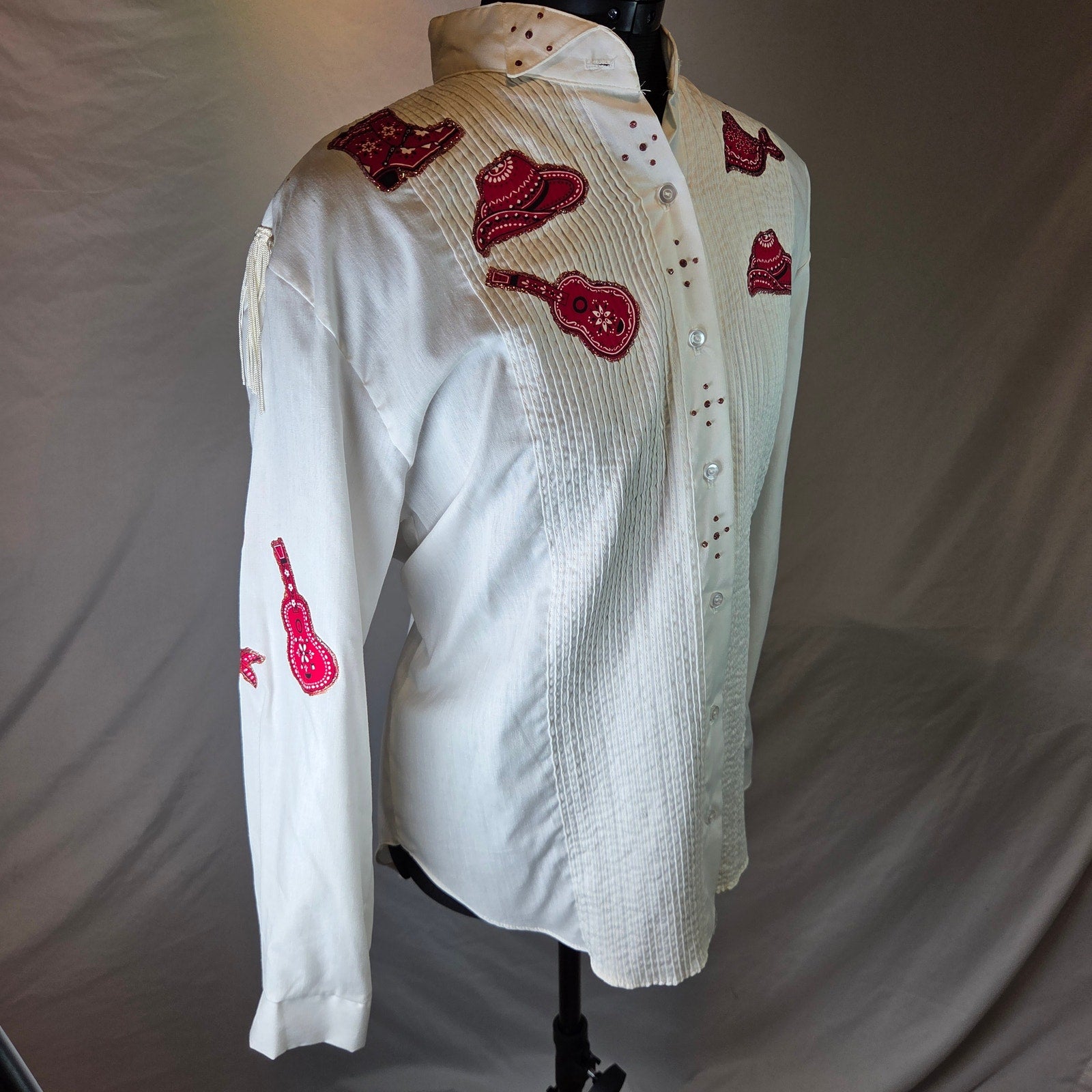 Sunbelt Sportswear Vintage Western Fringe Shirt Cowgirl Guitar USA M Medium