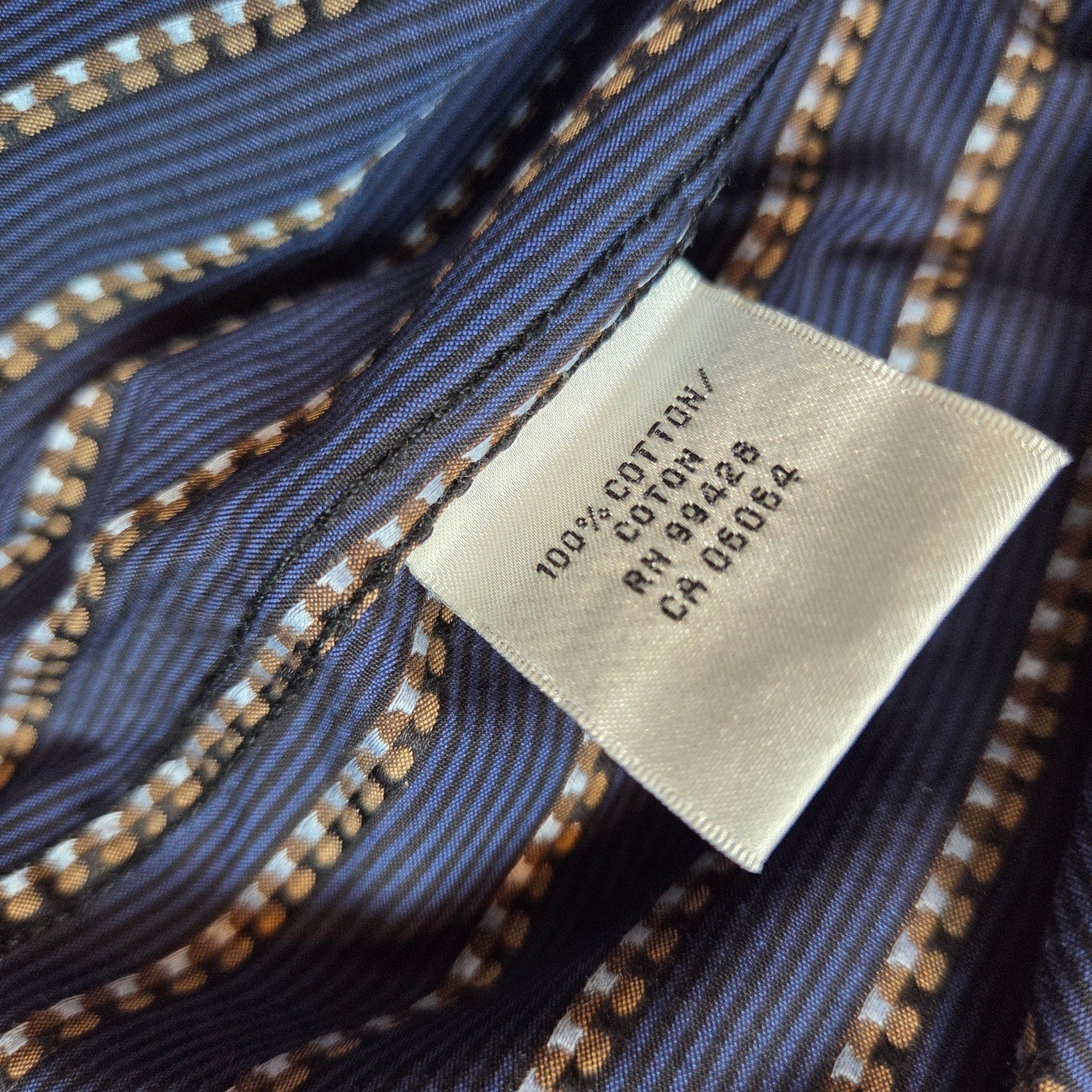 Bugatchi Uomo XL Stripe Button Down Shirt Blue Contrast Cuff Cotton Dress