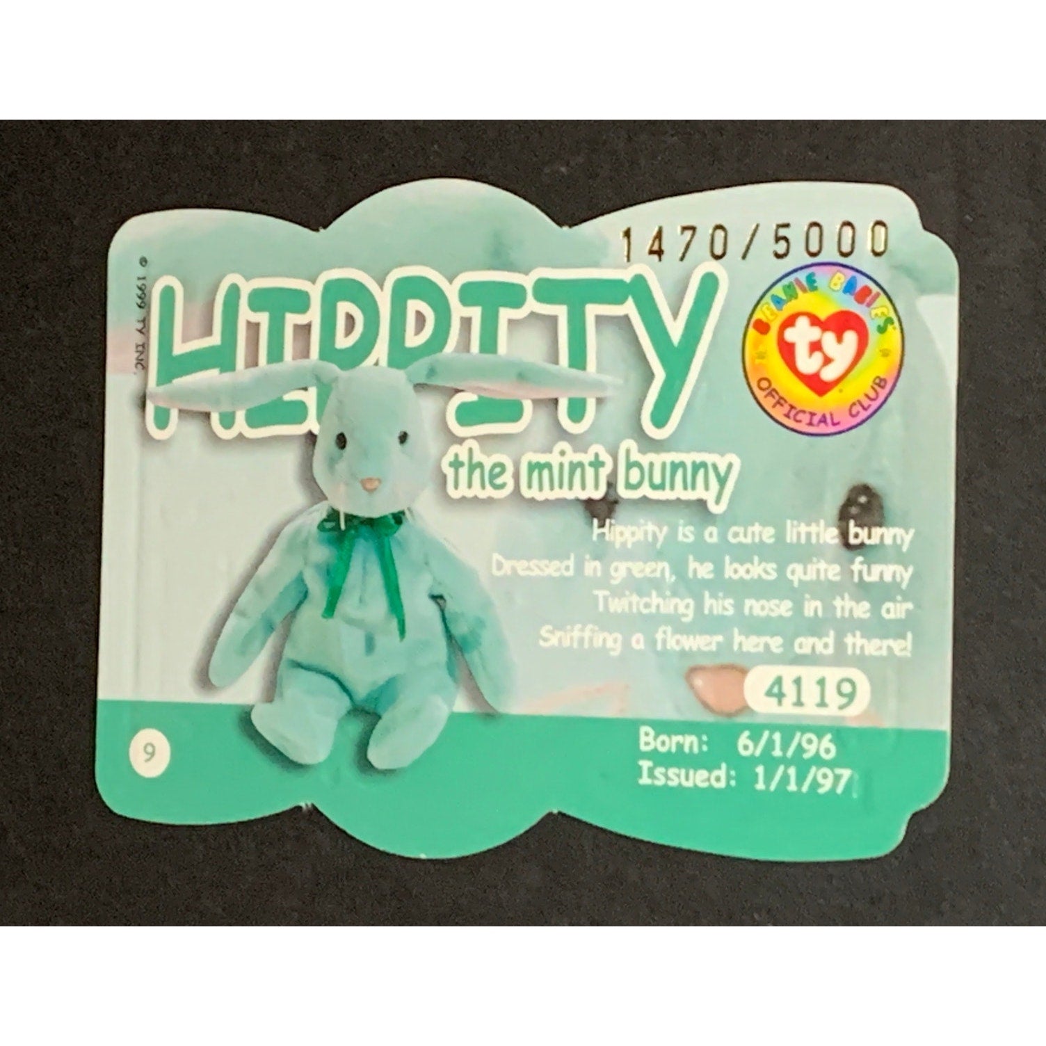 1999 Ty BBOC Series 3 Retired Silver Hippity Mint Bunny Limited Card