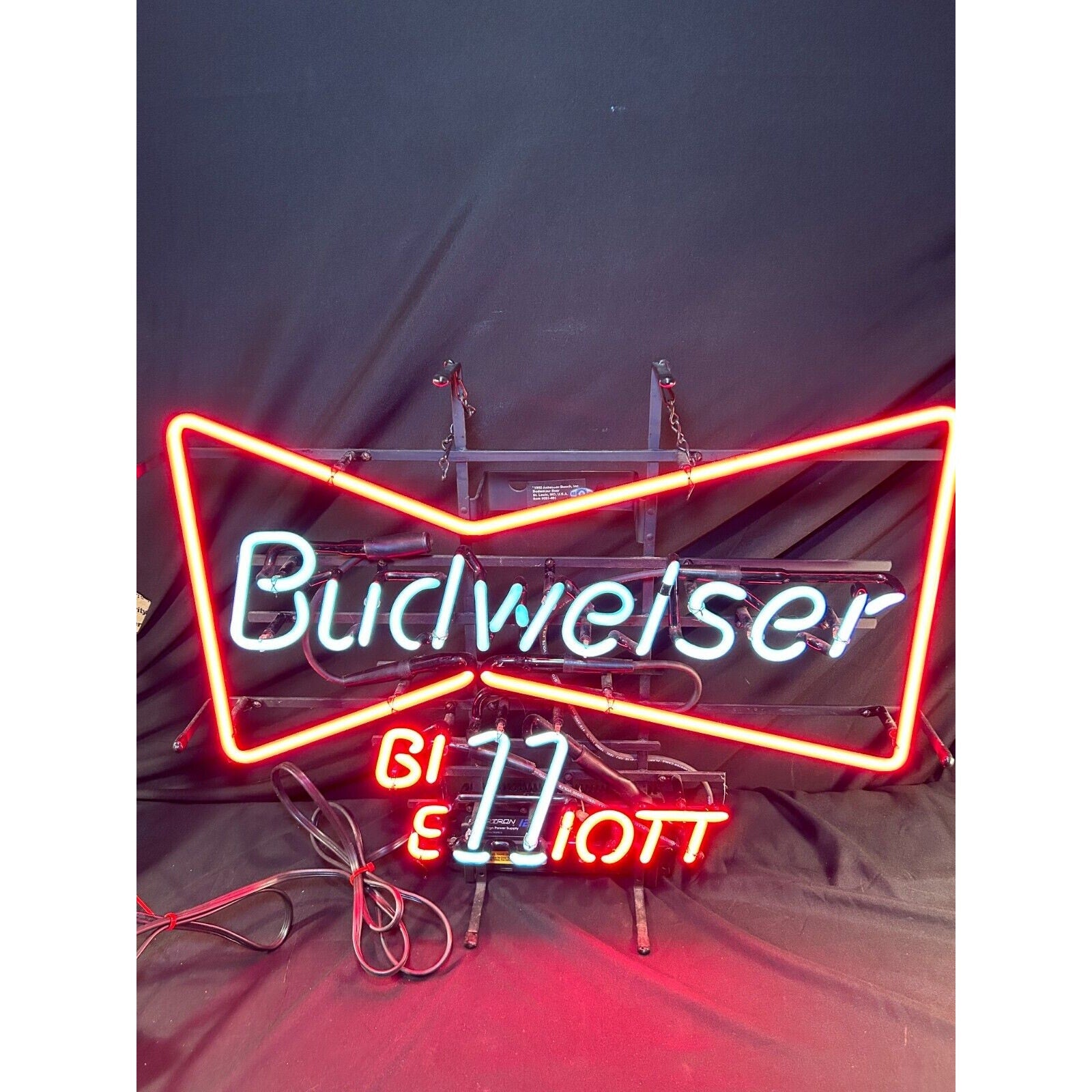 Rare 1993 Budweiser Bill Elliott #11 Neon Sign NASCAR Racing Bar Light Works