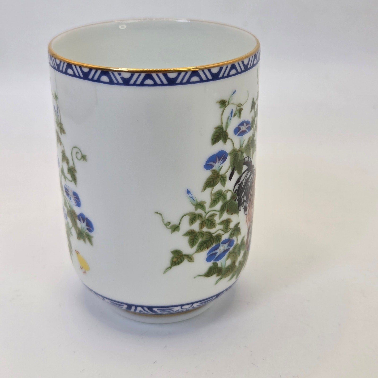 Franklin Porcelain 1985 Rooster Morning Glories Flower Bird Series Cup Japan