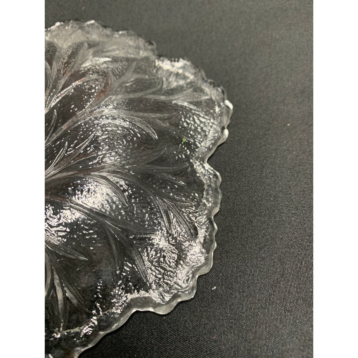 Vintage Indiana Glass Pebble Leaf Clear Pressed Glass Handled Serving Dish