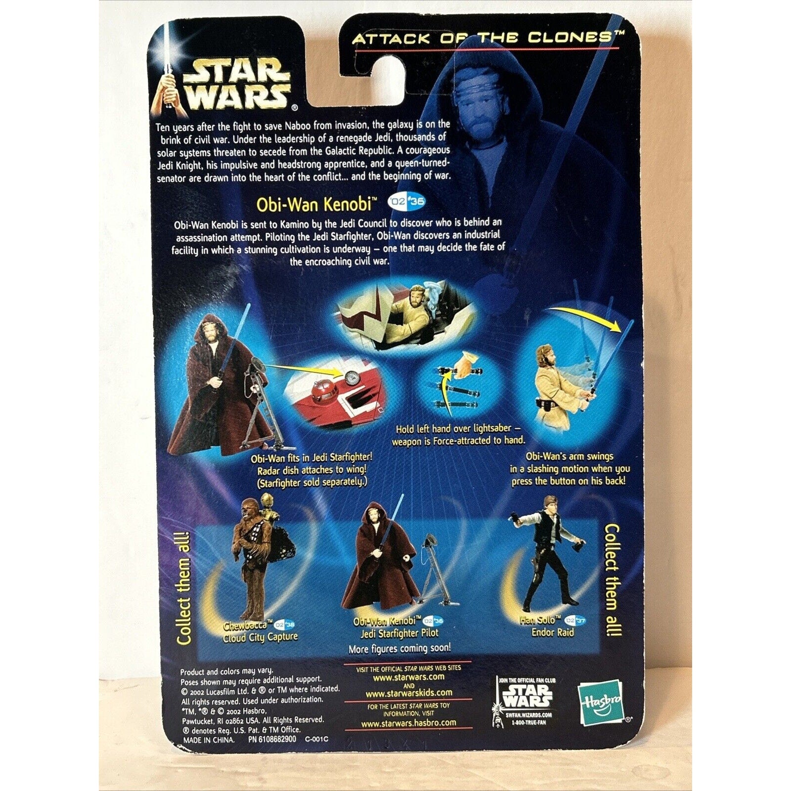 Star Wars 2002 Attack Of The Clones Lot of 3 Mace Windu, Obi Wan Kenobi, Yoda
