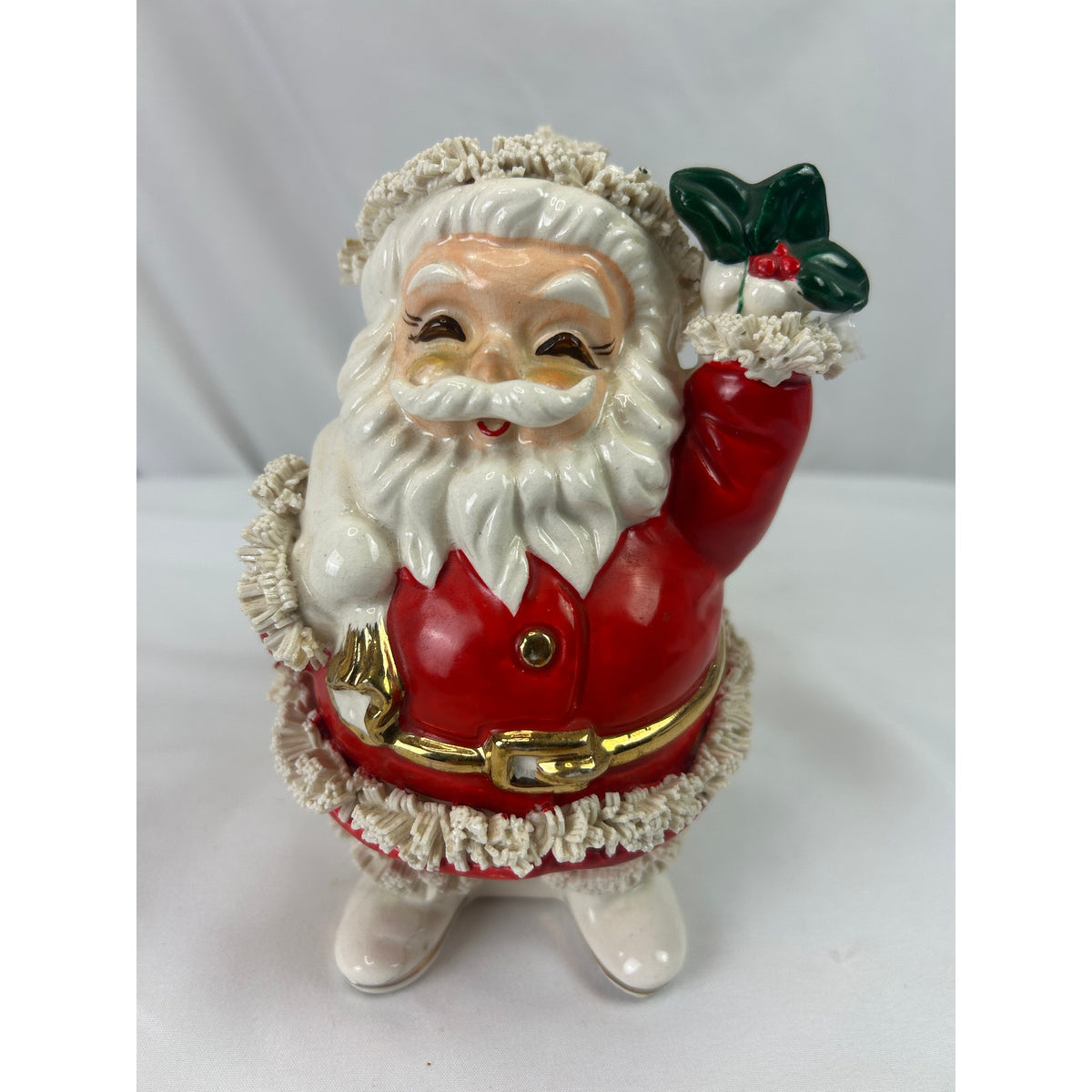 Vintage 1950s Ceramic Spaghetti Trim Santa Claus Coin Bank Japan Christmas